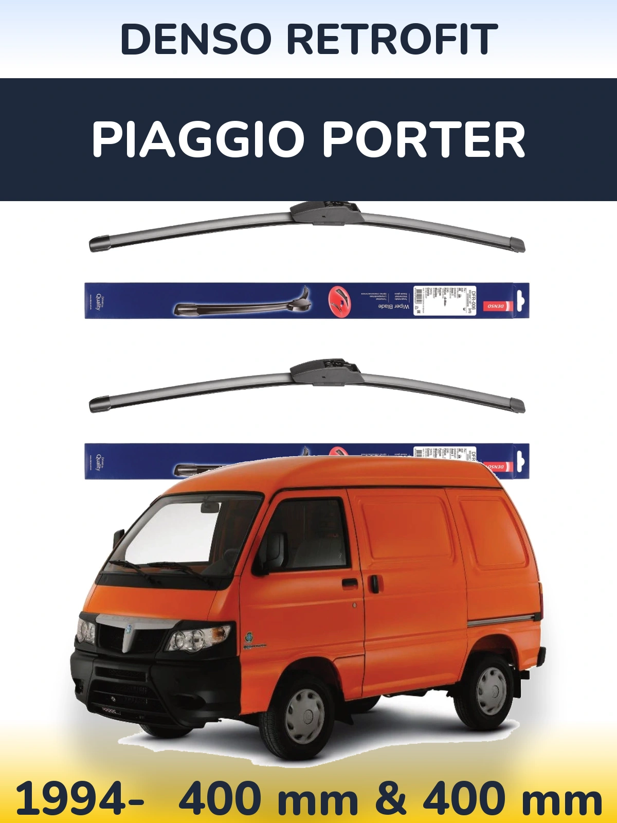 Front wiper blade set Denso Retrofit 400 & 400 мм for Piaggio Porter 1994-2026