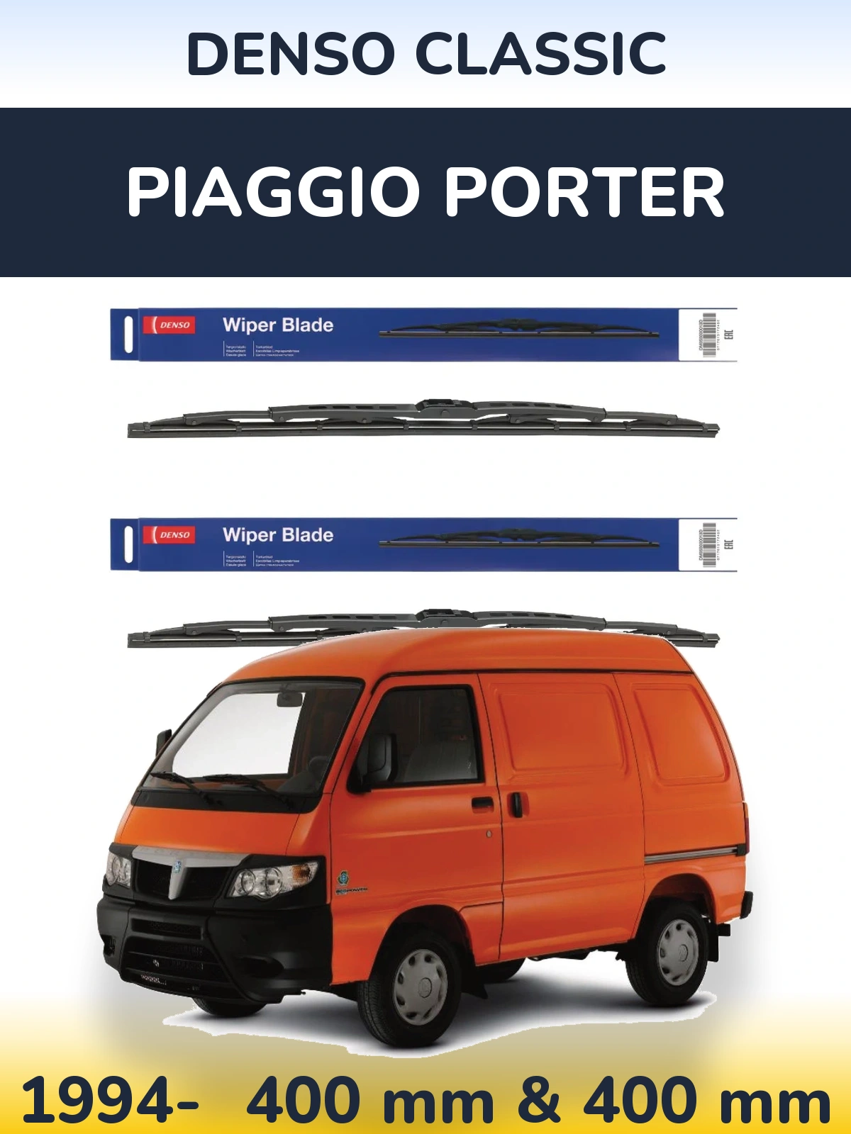 Front wiper blade set Denso Classic 400 & 400 мм for Piaggio Porter 1994-2026