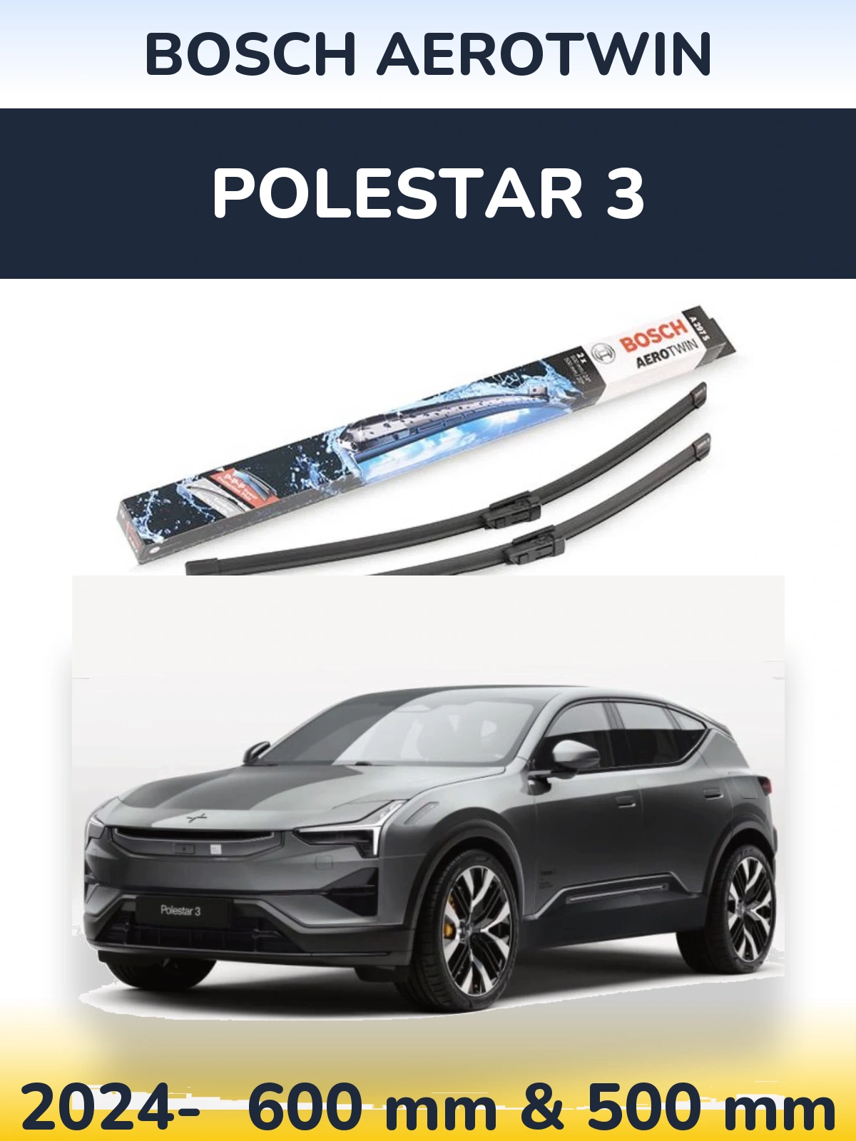 Комплект передних дворников BOSCH AeroTwin 600 & 500 мм для Polestar 3 2024-2026