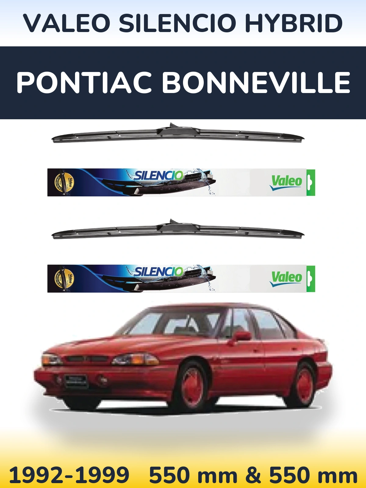 Front wiper blade set Valeo Silencio Hybrid 550 & 550 мм for Pontiac Bonneville 1992-1999