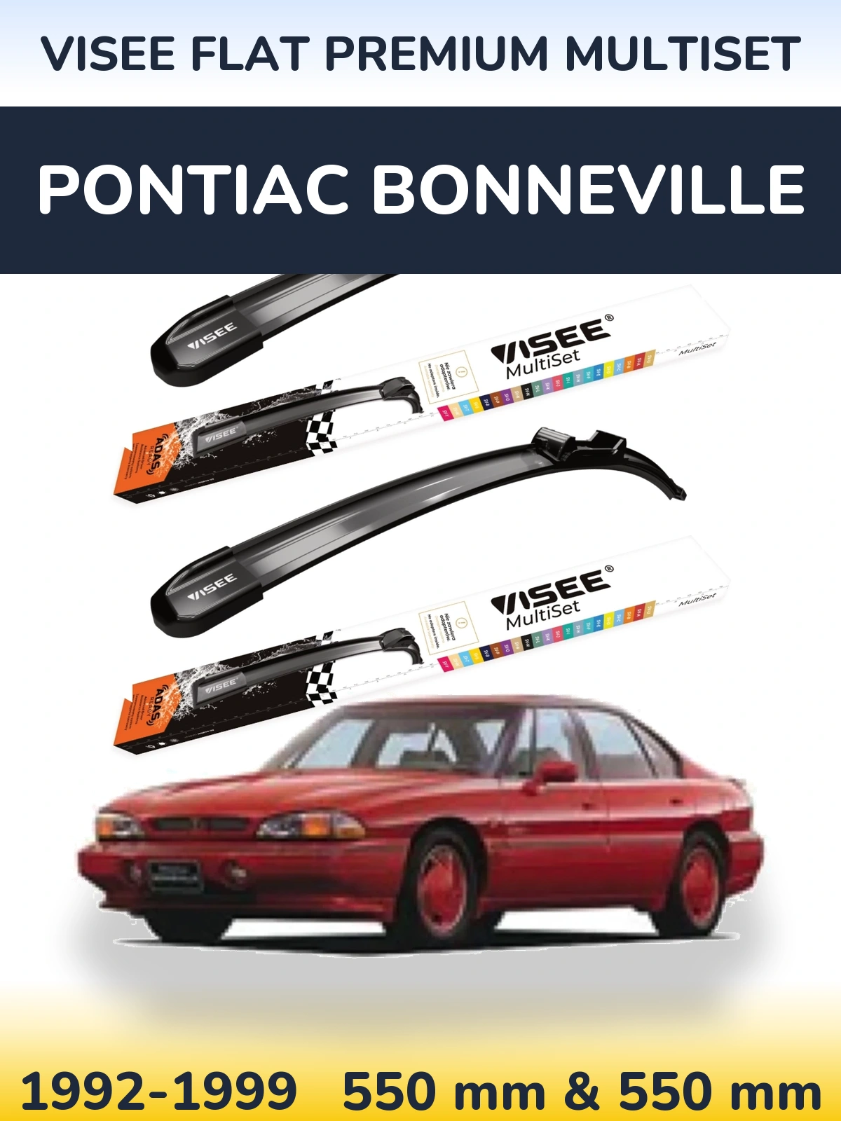 Komplet przednich wycieraczek VISEE FLAT PREMIUM MultiSet 550 & 550 mm do Pontiac Bonneville 1992-1999