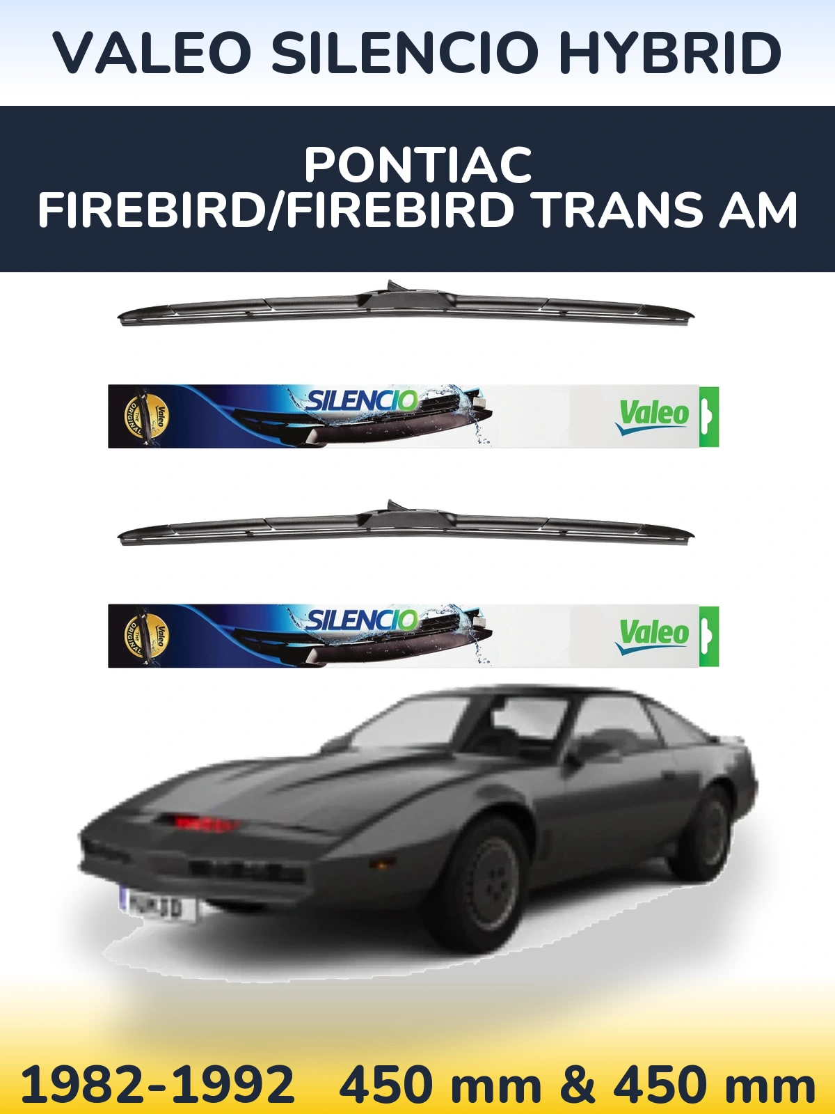 Front wiper blade set Valeo Silencio Hybrid 450 & 450 мм for Pontiac Firebird/Firebird Trans Am 1982-1992