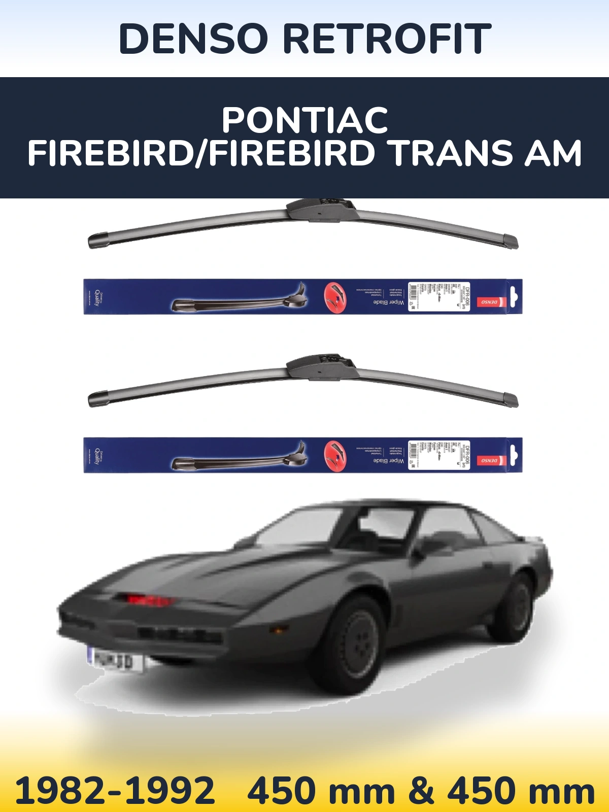 Front wiper blade set Denso Retrofit 450 & 450 мм for Pontiac Firebird/Firebird Trans Am 1982-1992