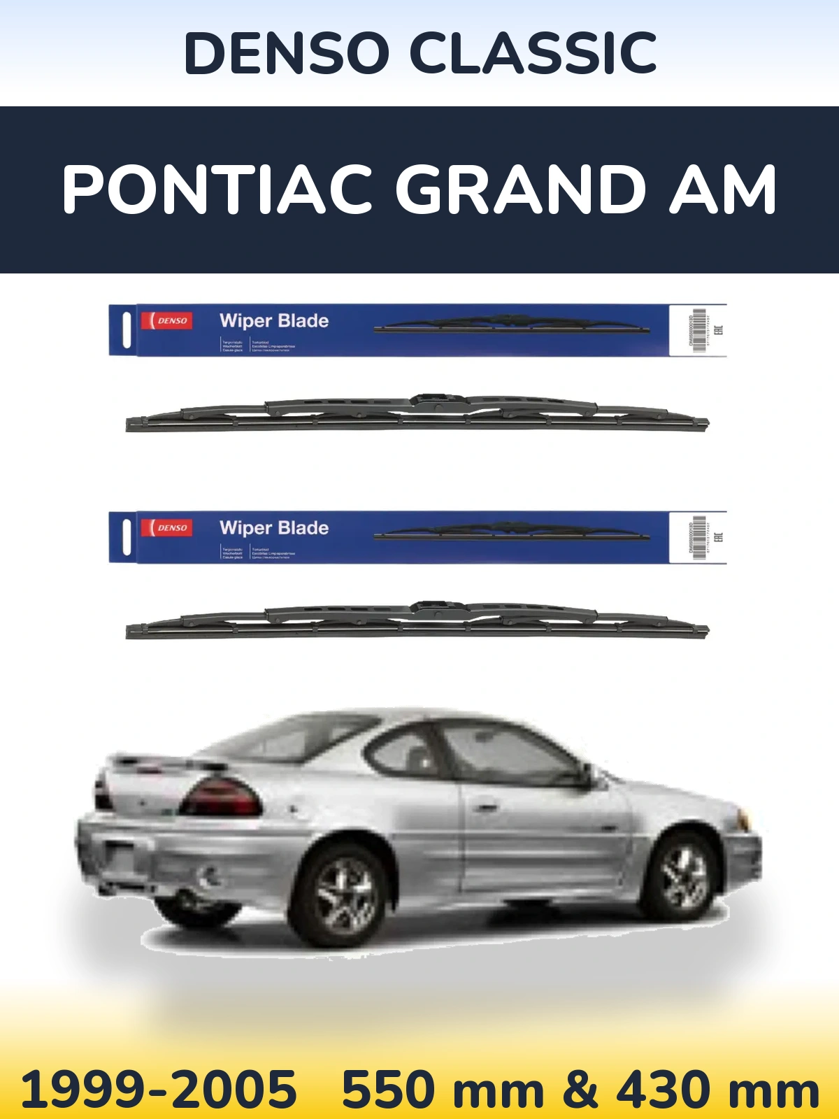 Front wiper blade set Denso Classic 550 & 430 mm for Pontiac Grand AM 1999-2005