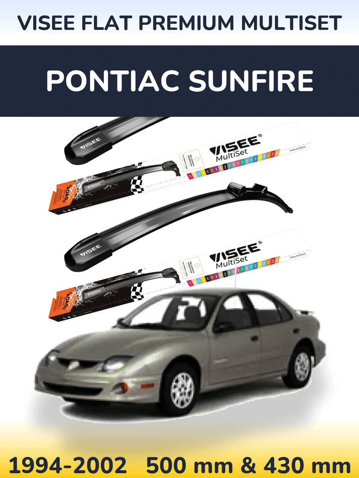 Front wiper blade set VISEE FLAT PREMIUM MultiSet 500 & 430 mm for Pontiac Sunfire 1994-2002