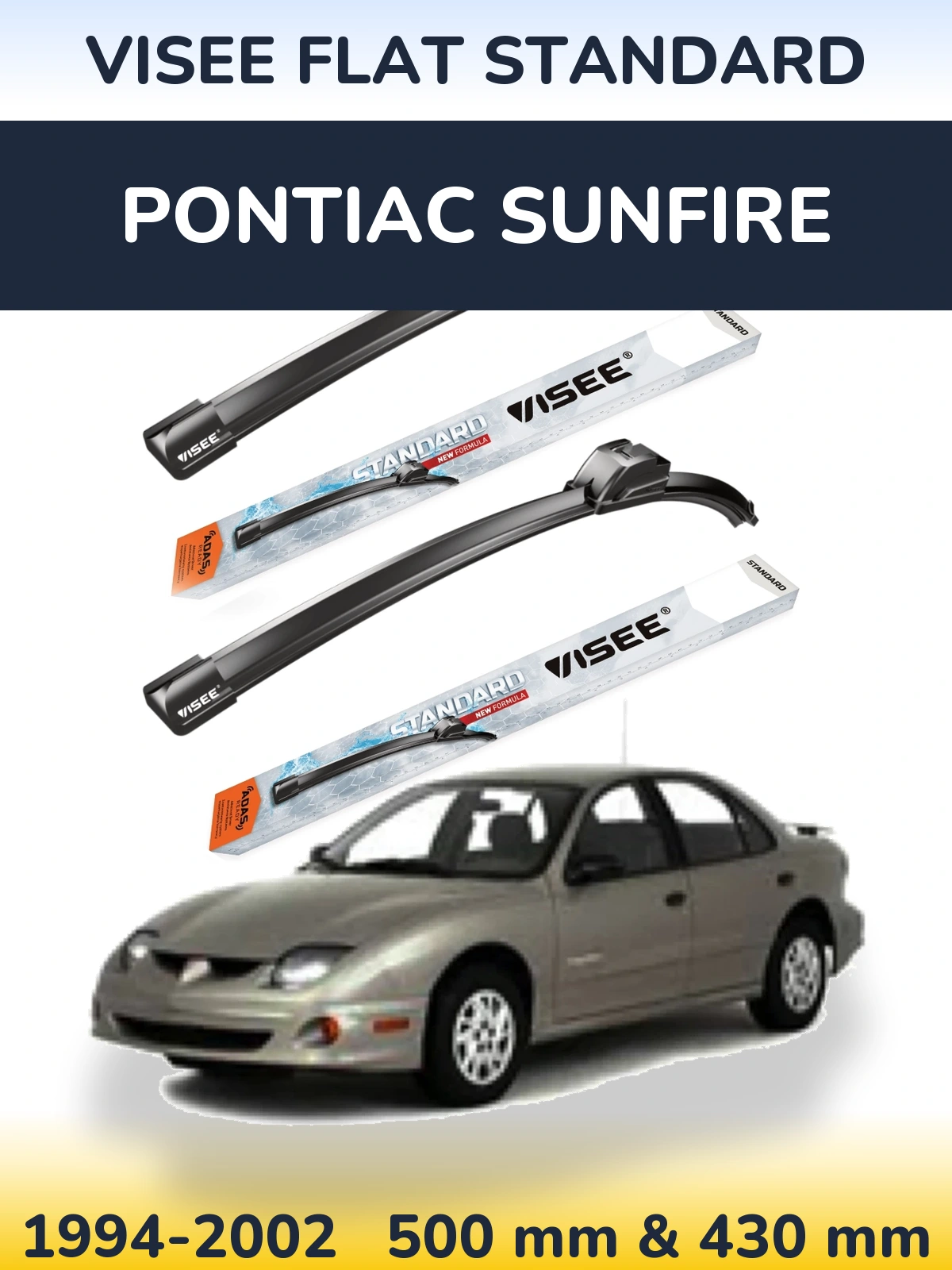 Front wiper blade set VISEE FLAT STANDARD 500 & 430 мм for Pontiac Sunfire 1994-2002