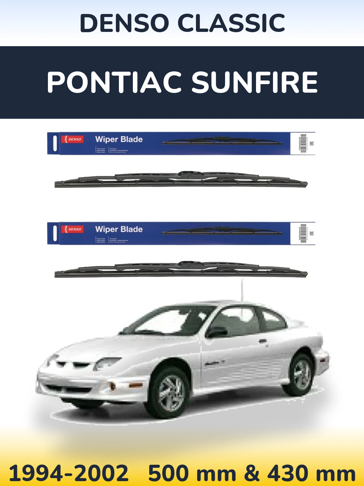 Front wiper blade set Denso Classic 500 & 430 mm for Pontiac Sunfire 1994-2002
