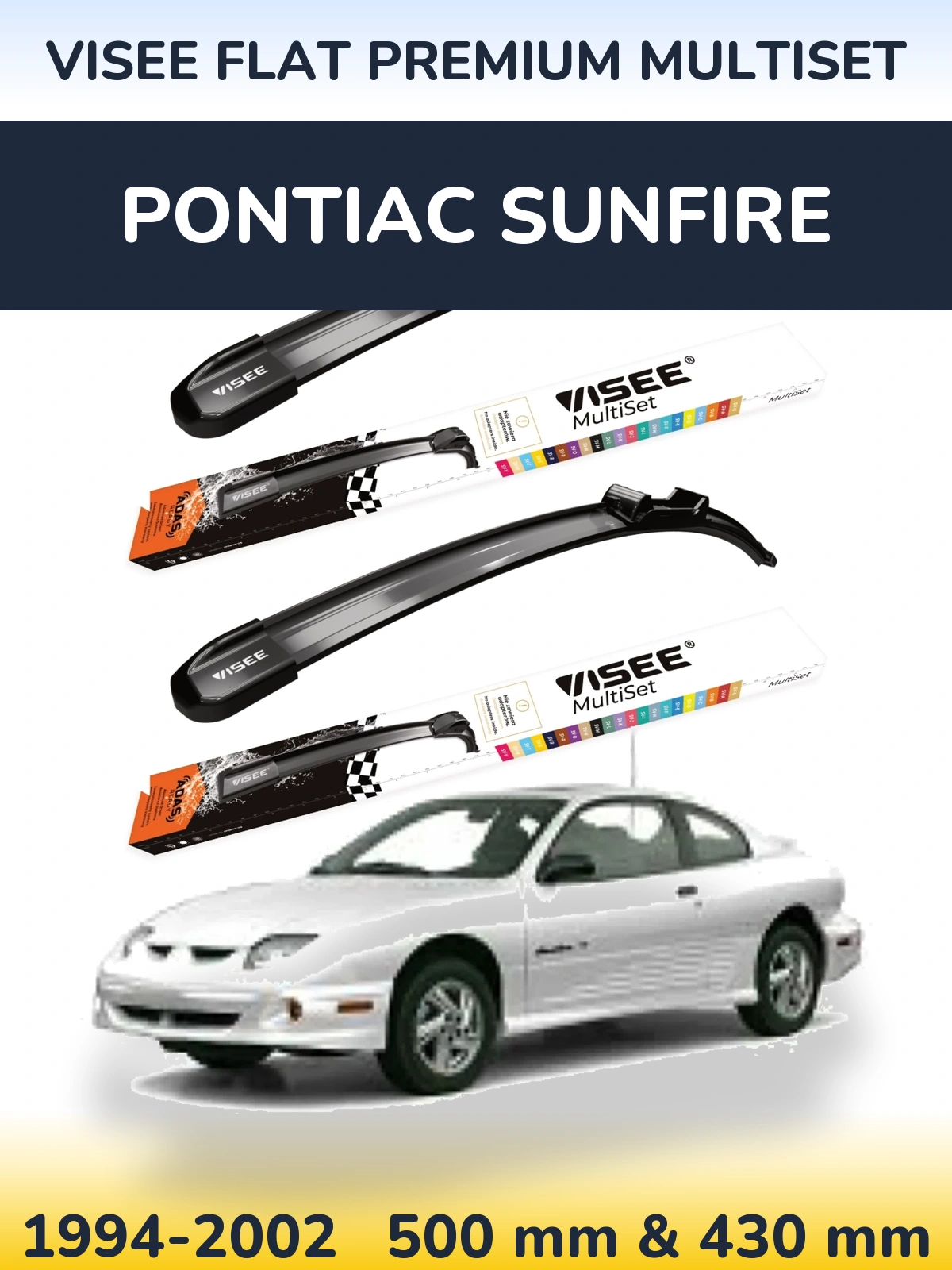 Front wiper blade set VISEE FLAT PREMIUM MultiSet 500 & 430 мм for Pontiac Sunfire 1994-2002