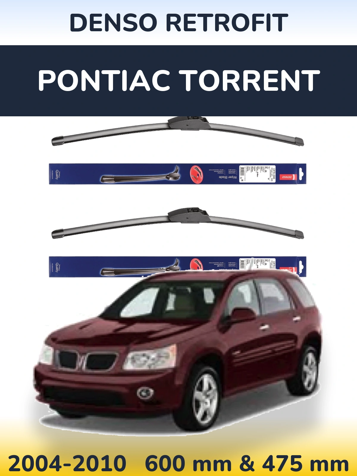 Front wiper blade set Denso Retrofit 600 & 475 mm for Pontiac Torrent 2004-2010