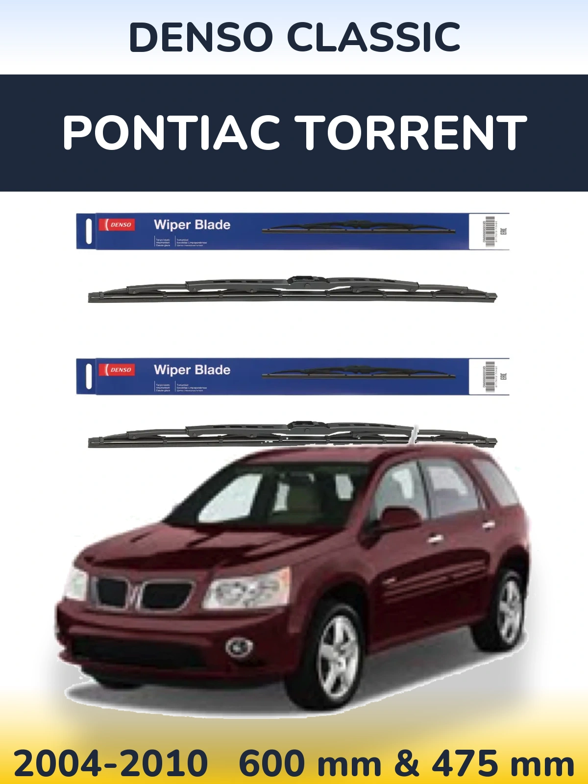 Front wiper blade set Denso Classic 600 & 475 мм for Pontiac Torrent 2004-2010