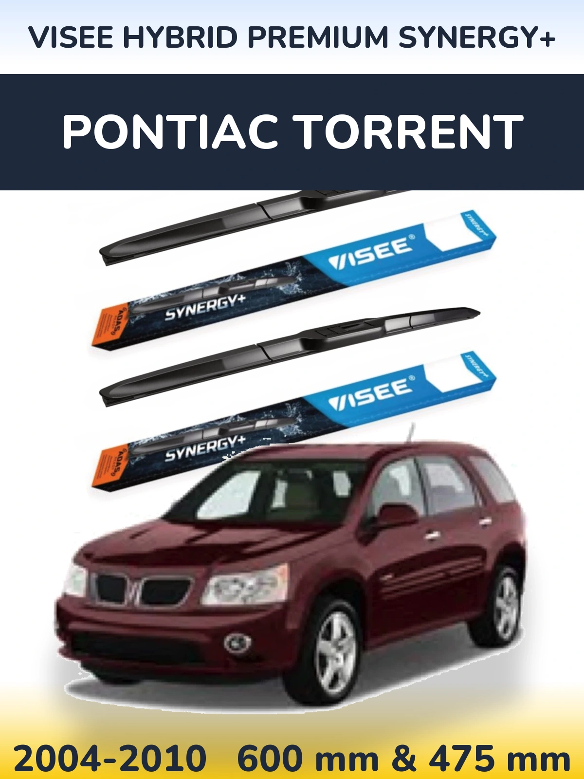 Front wiper blade set VISEE HYBRID PREMIUM SYNERGY+ 600 & 475 mm for Pontiac Torrent 2004-2010