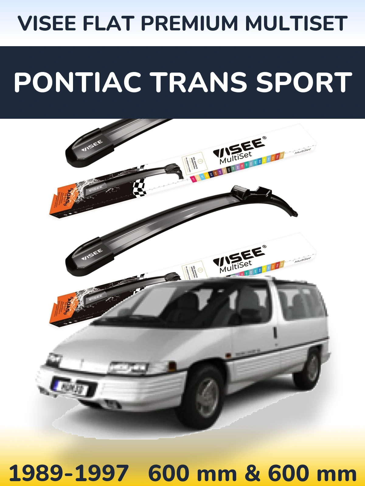 Front wiper blade set VISEE FLAT PREMIUM MultiSet 600 & 600 мм for Pontiac Trans Sport 1989-1997