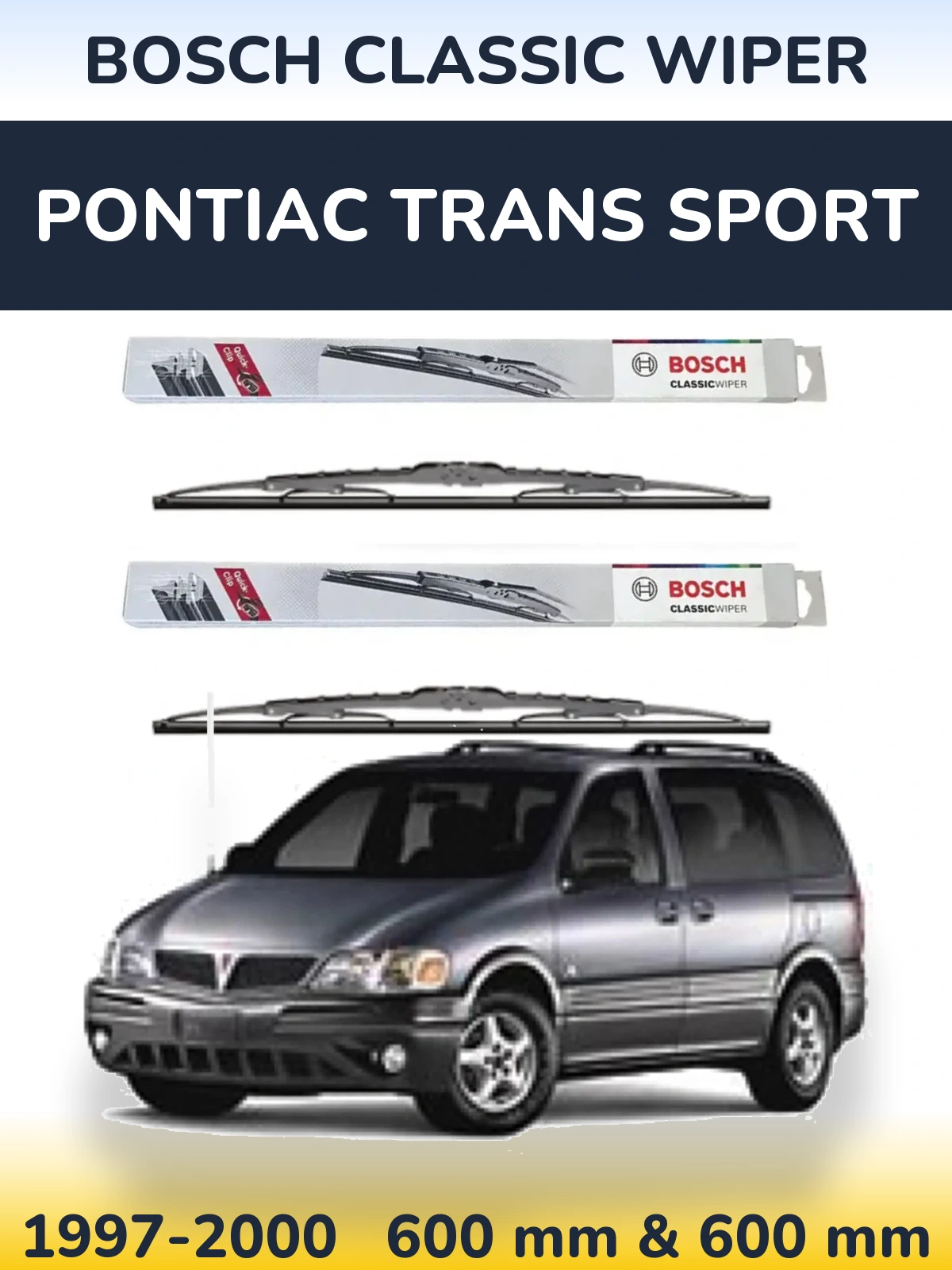 Front wiper blade set BOSCH Classic Wiper 600 & 600 мм for Pontiac Trans Sport 1997-2000