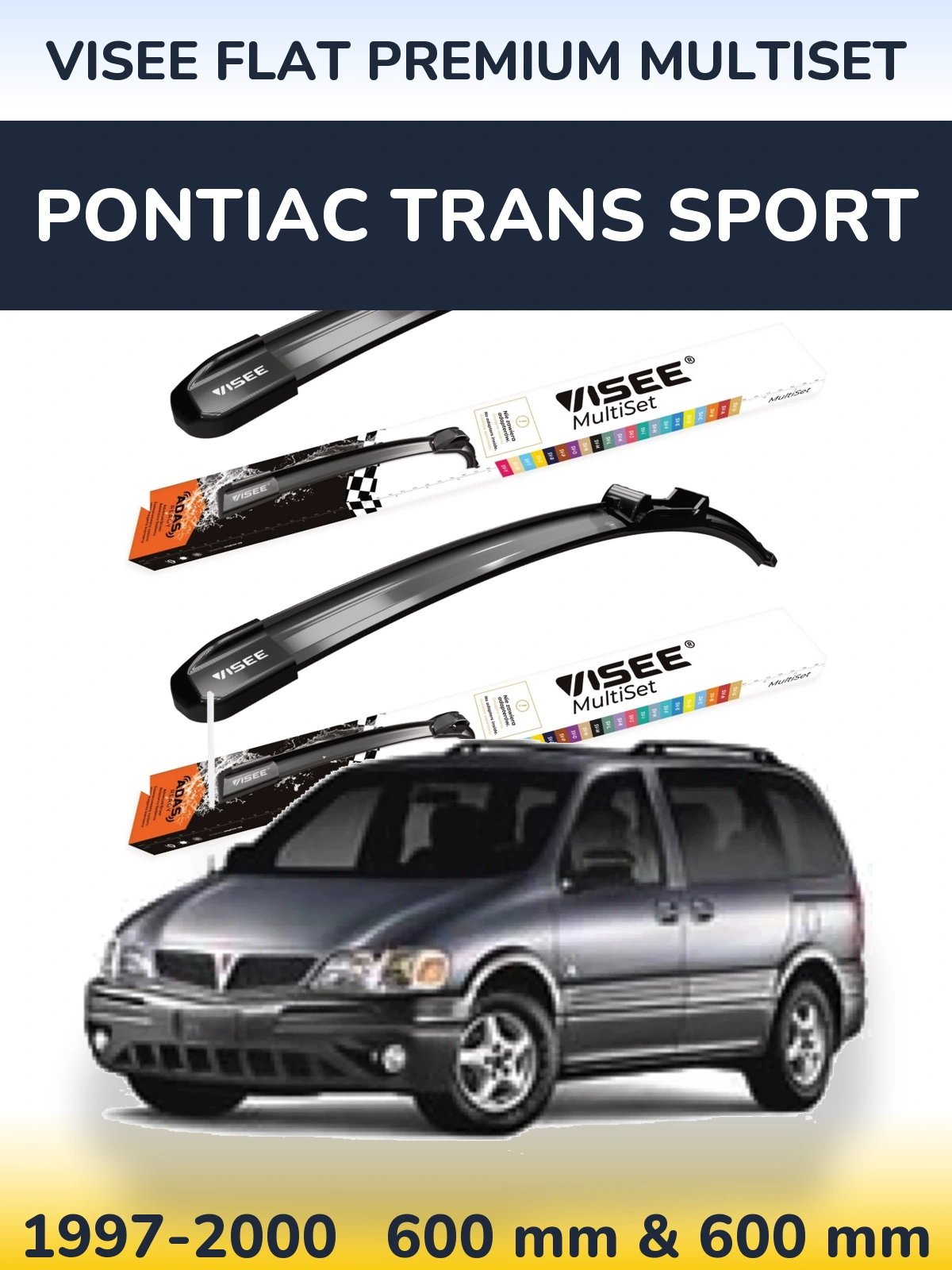 Front wiper blade set VISEE FLAT PREMIUM MultiSet 600 & 600 мм for Pontiac Trans Sport 1997-2000