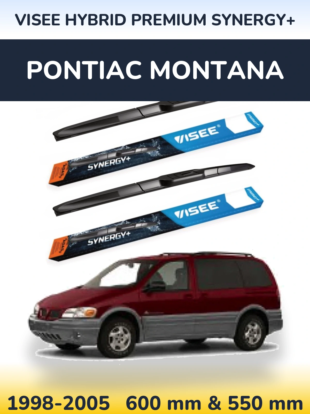 Front wiper blade set VISEE HYBRID PREMIUM SYNERGY+ 600 & 550 мм for Pontiac Montana 1998-2005