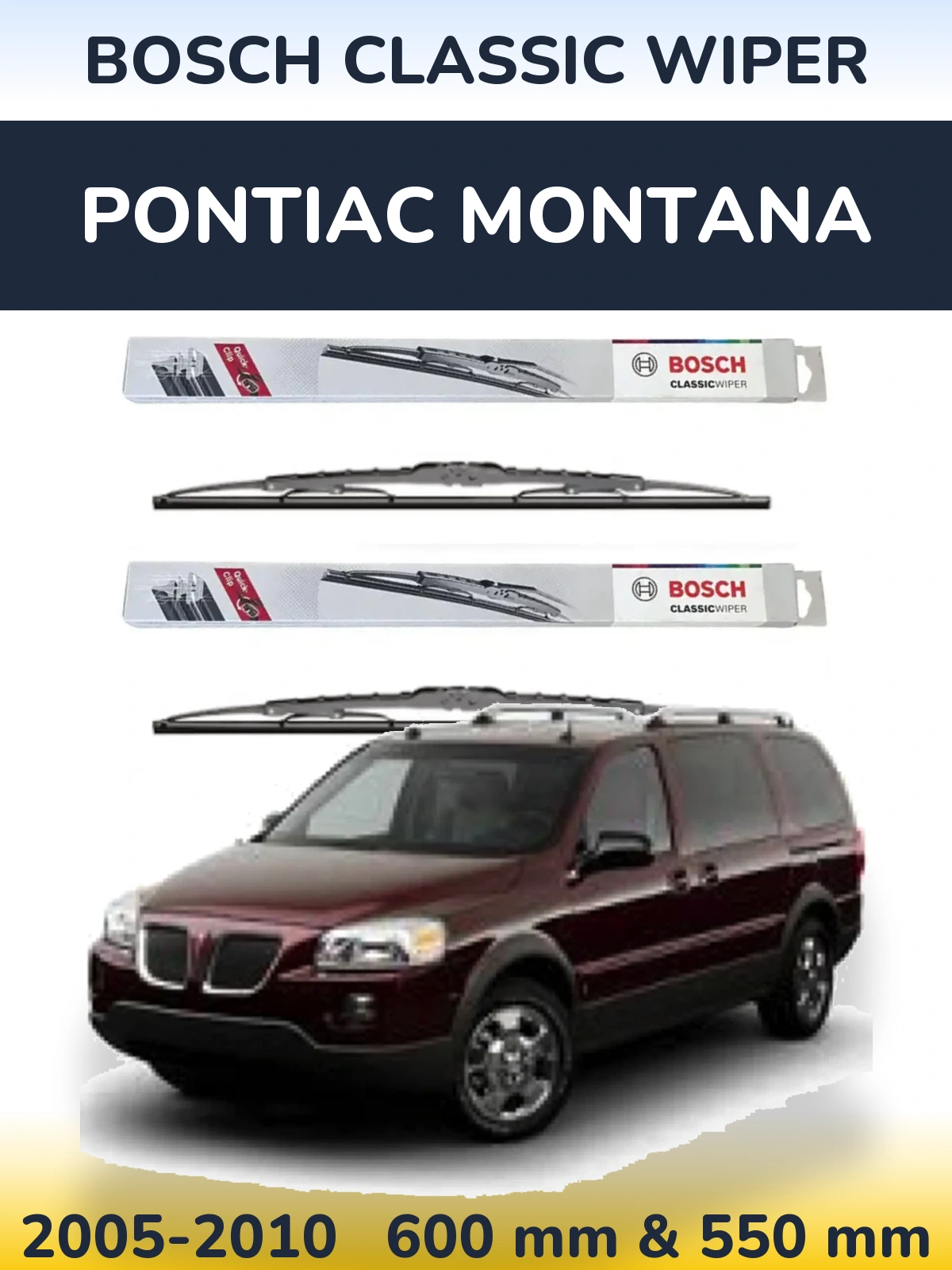 Комплект передніх щіток BOSCH Classic Wiper 600 & 550 мм для Pontiac Montana 2005-2010