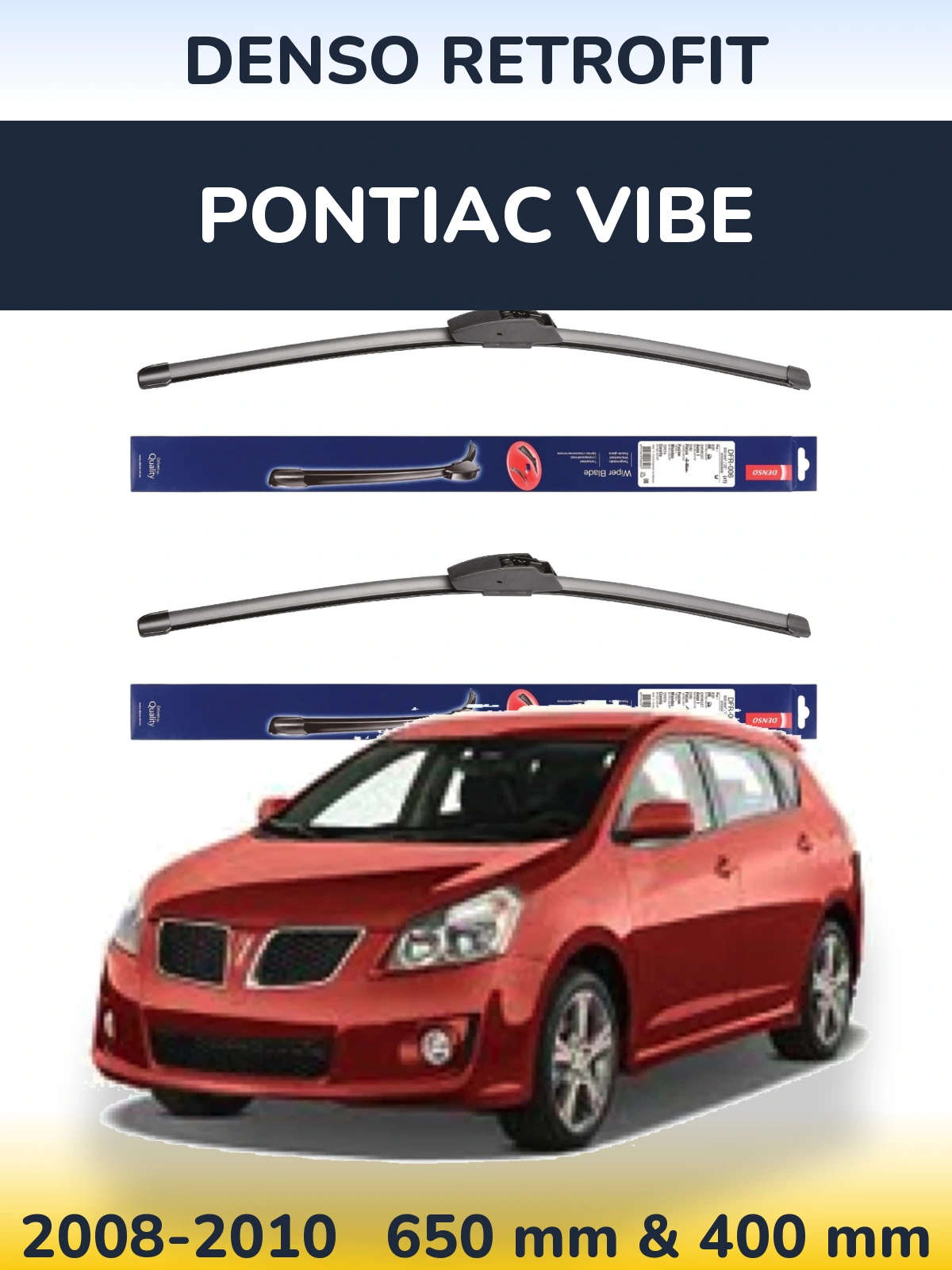 Front wiper blade set Denso Retrofit 650 & 400 mm for Pontiac Vibe 2008-2010