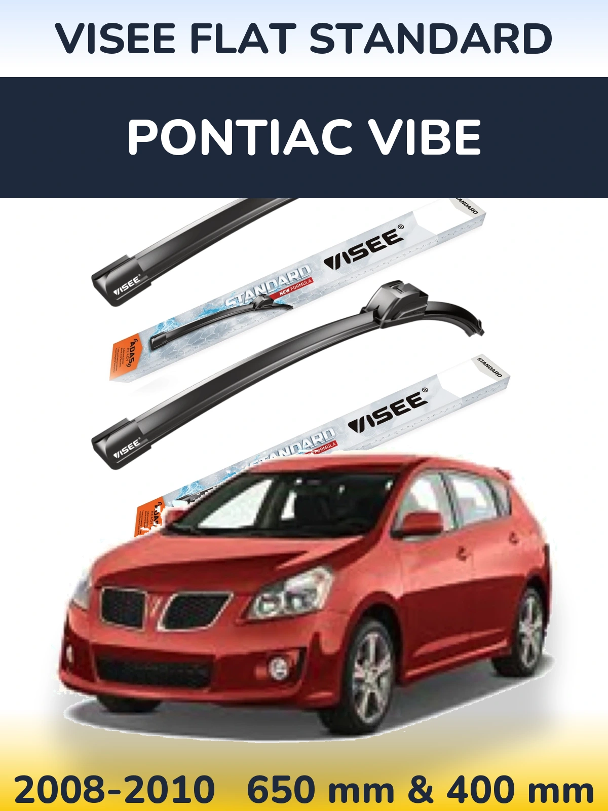 Комплект передних дворников VISEE FLAT STANDARD 650 & 400 мм для Pontiac Vibe 2008-2010