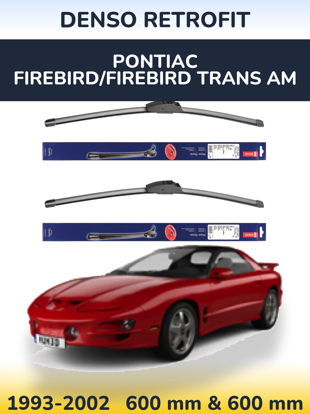 Front wiper blade set Denso Retrofit 600 & 600 mm for Pontiac Firebird/Firebird Trans Am 1993-2002