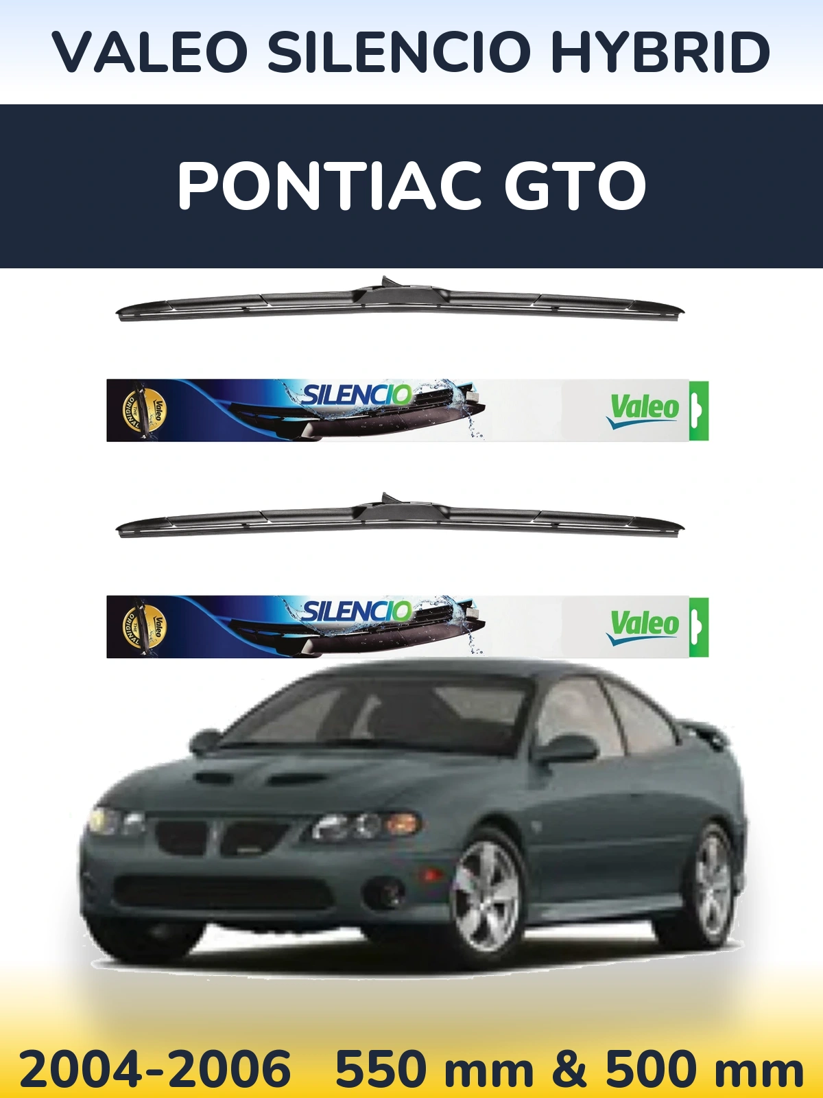 Front wiper blade set Valeo Silencio Hybrid 550 & 500 мм for Pontiac GTO 2004-2006