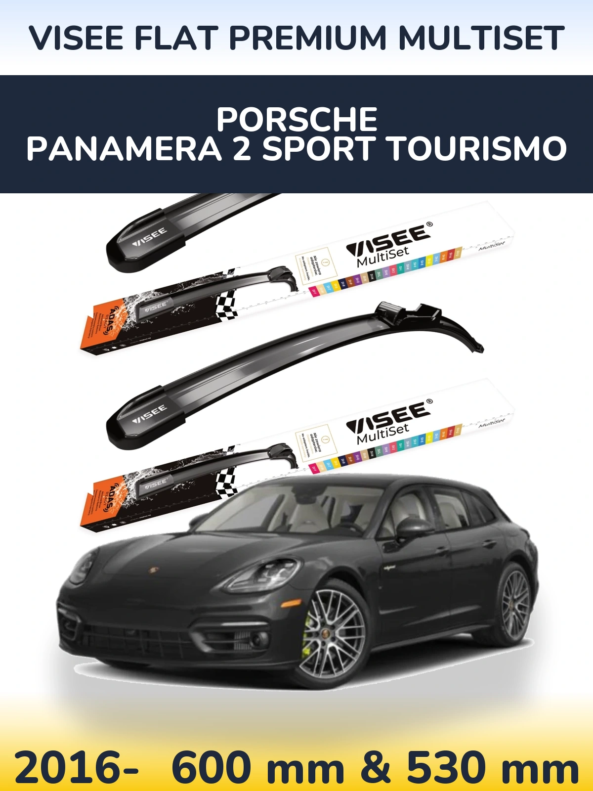 Комплект передніх щіток VISEE FLAT PREMIUM MultiSet 600 & 530 мм для Porsche Panamera 2 Sport Tourismo 2016-2026
