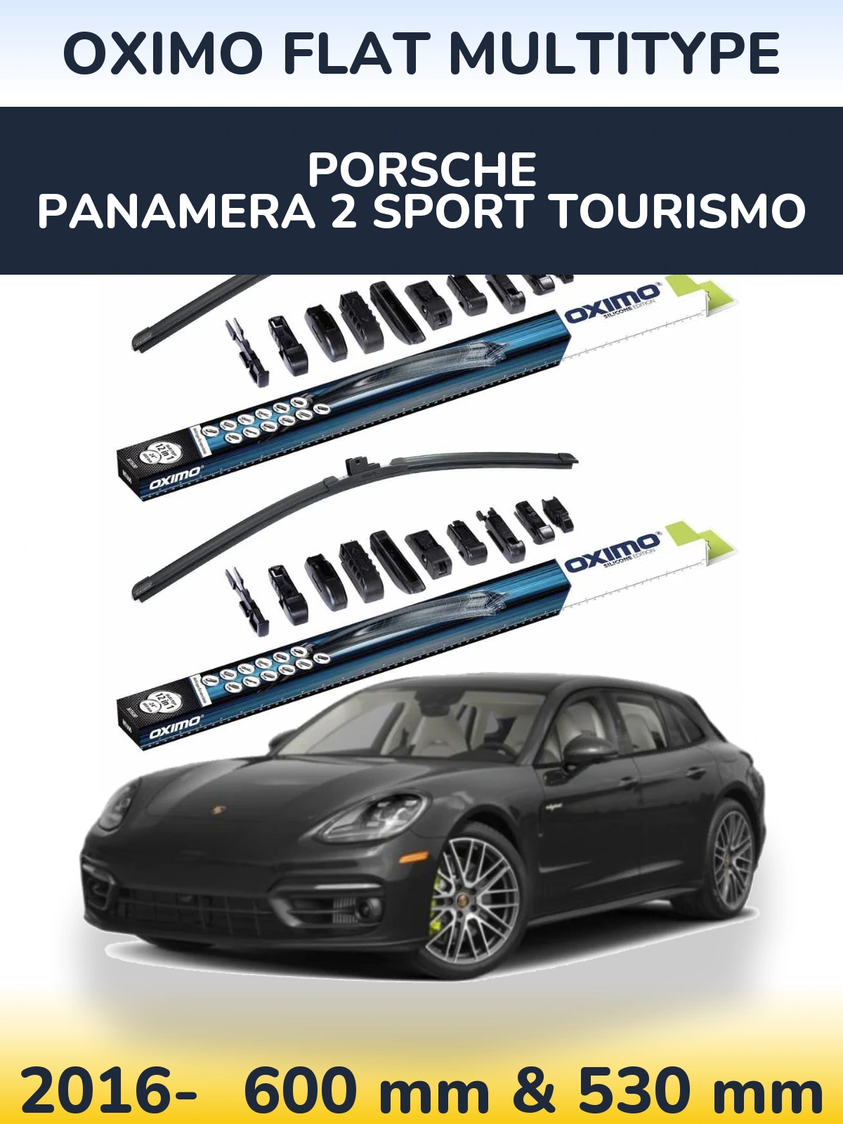 Front wiper blade set Oximo Flat MultiTypee 600 & 530 мм for Porsche Panamera 2 Sport Tourismo 2016-2026