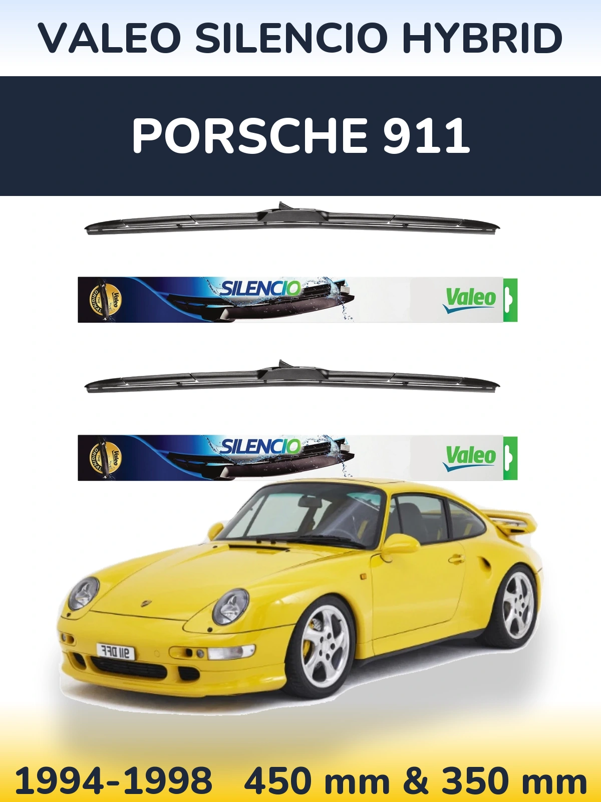 Комплект передніх щіток Valeo Silencio Hybrid 450 & 350 мм для Porsche 911 1994-1998