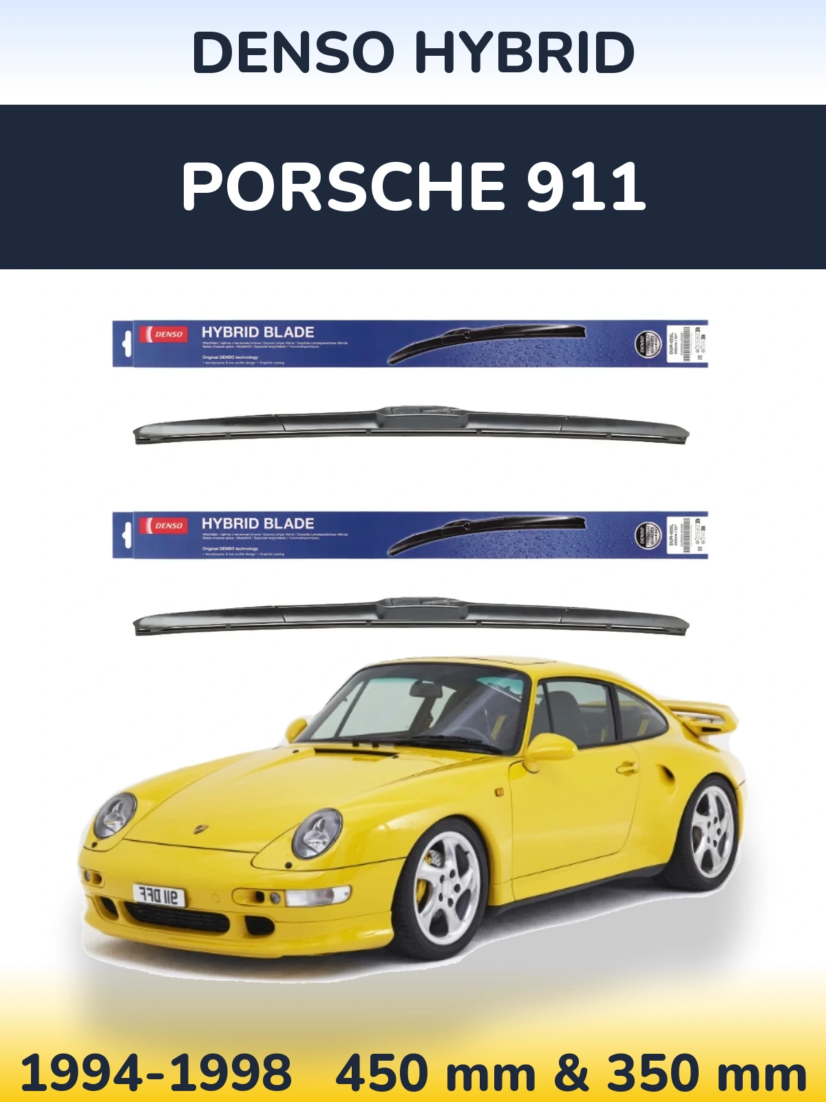 Комплект передніх щіток Denso Hybrid 450 & 350 мм для Porsche 911 1994-1998
