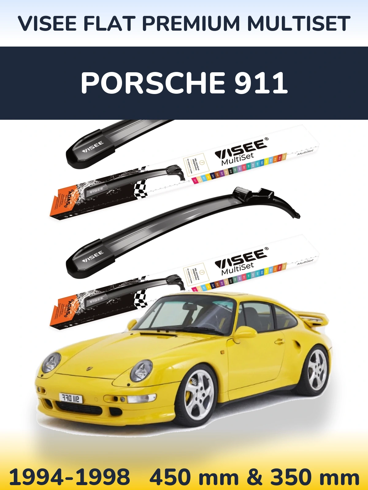Komplet przednich wycieraczek VISEE FLAT PREMIUM MultiSet 450 & 350 mm do Porsche 911 1994-1998