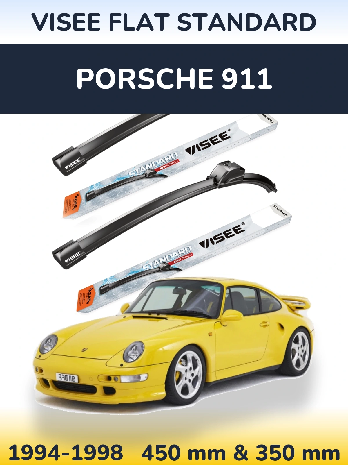 Комплект передніх щіток VISEE FLAT STANDARD 450 & 350 мм для Porsche 911 1994-1998