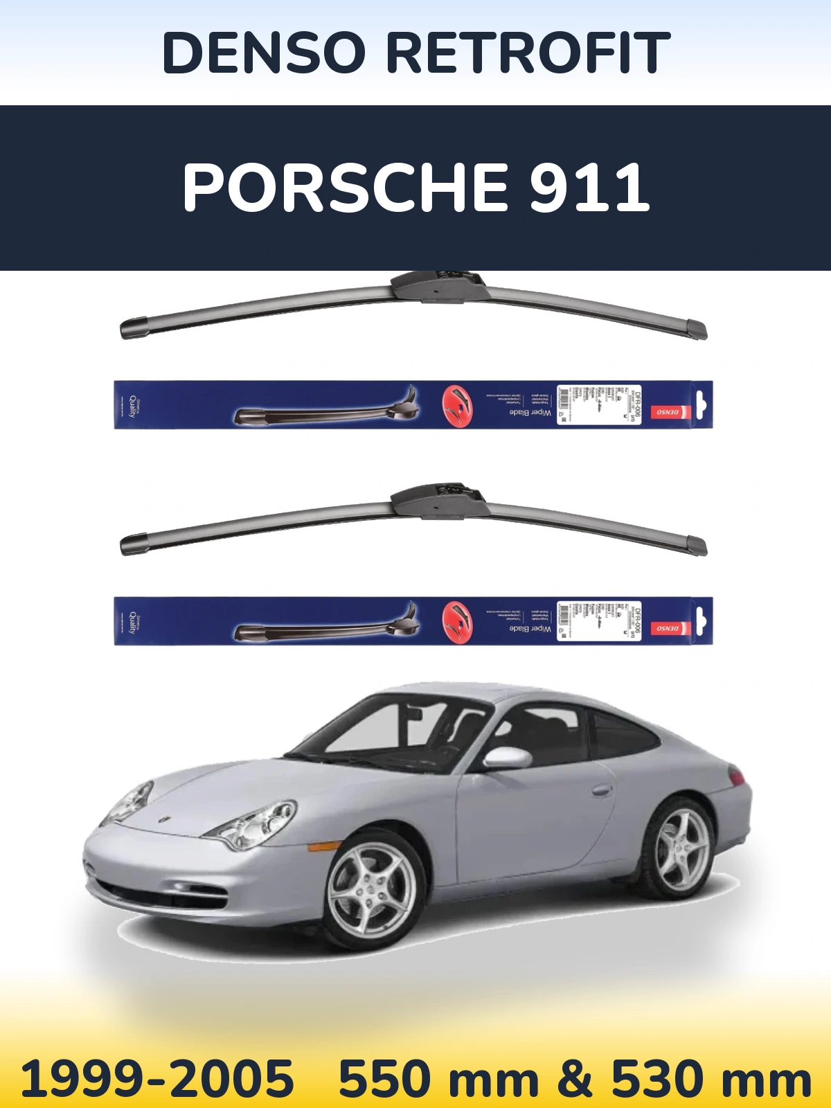 Front wiper blade set Denso Retrofit 550 & 530 mm for Porsche 911 1999-2005