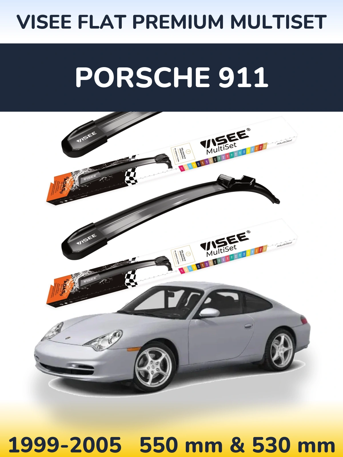 Front wiper blade set VISEE FLAT PREMIUM MultiSet 550 & 530 mm for Porsche 911 1999-2005