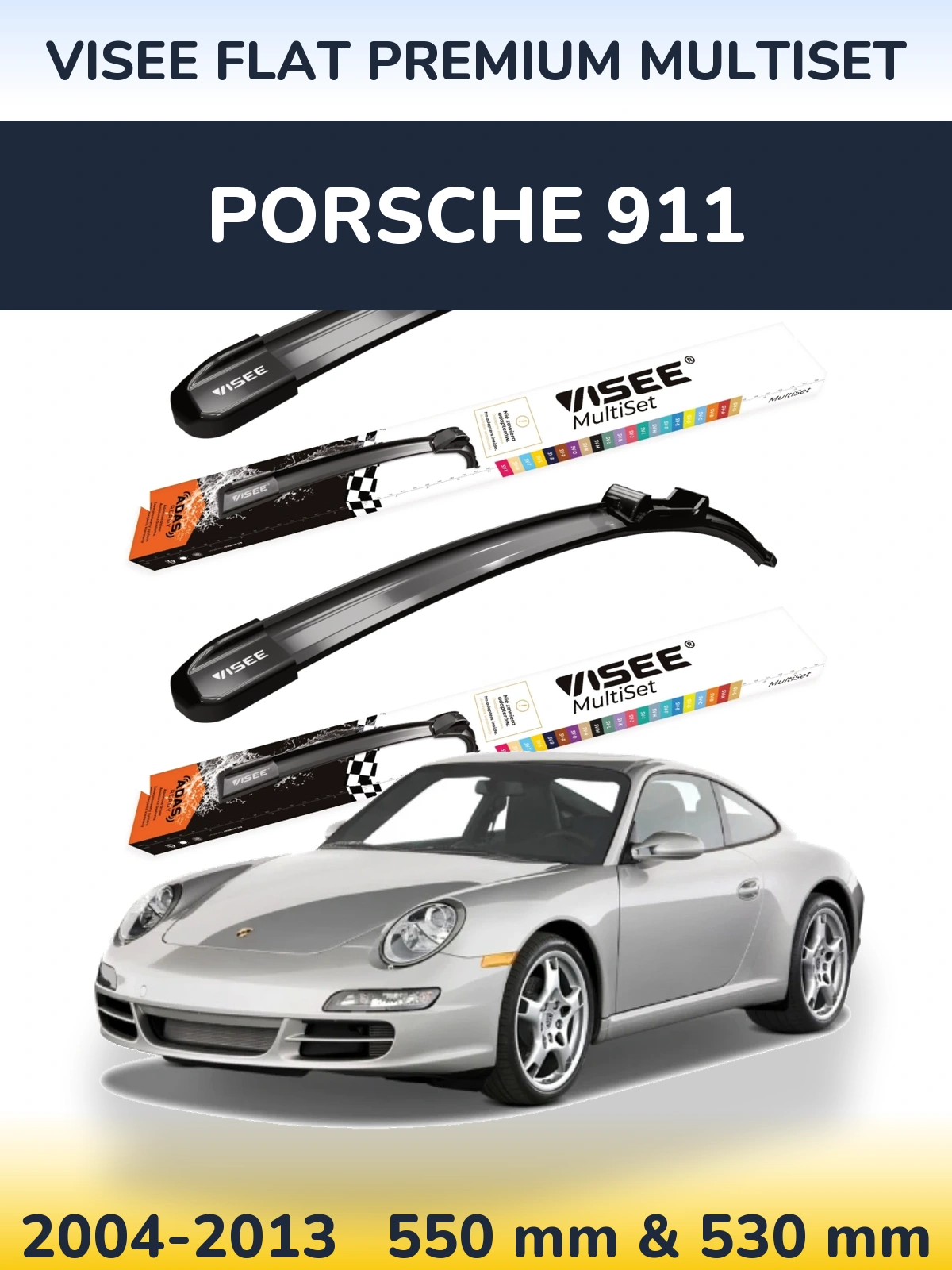 Front wiper blade set VISEE FLAT PREMIUM MultiSet 550 & 530 мм for Porsche 911 2004-2013