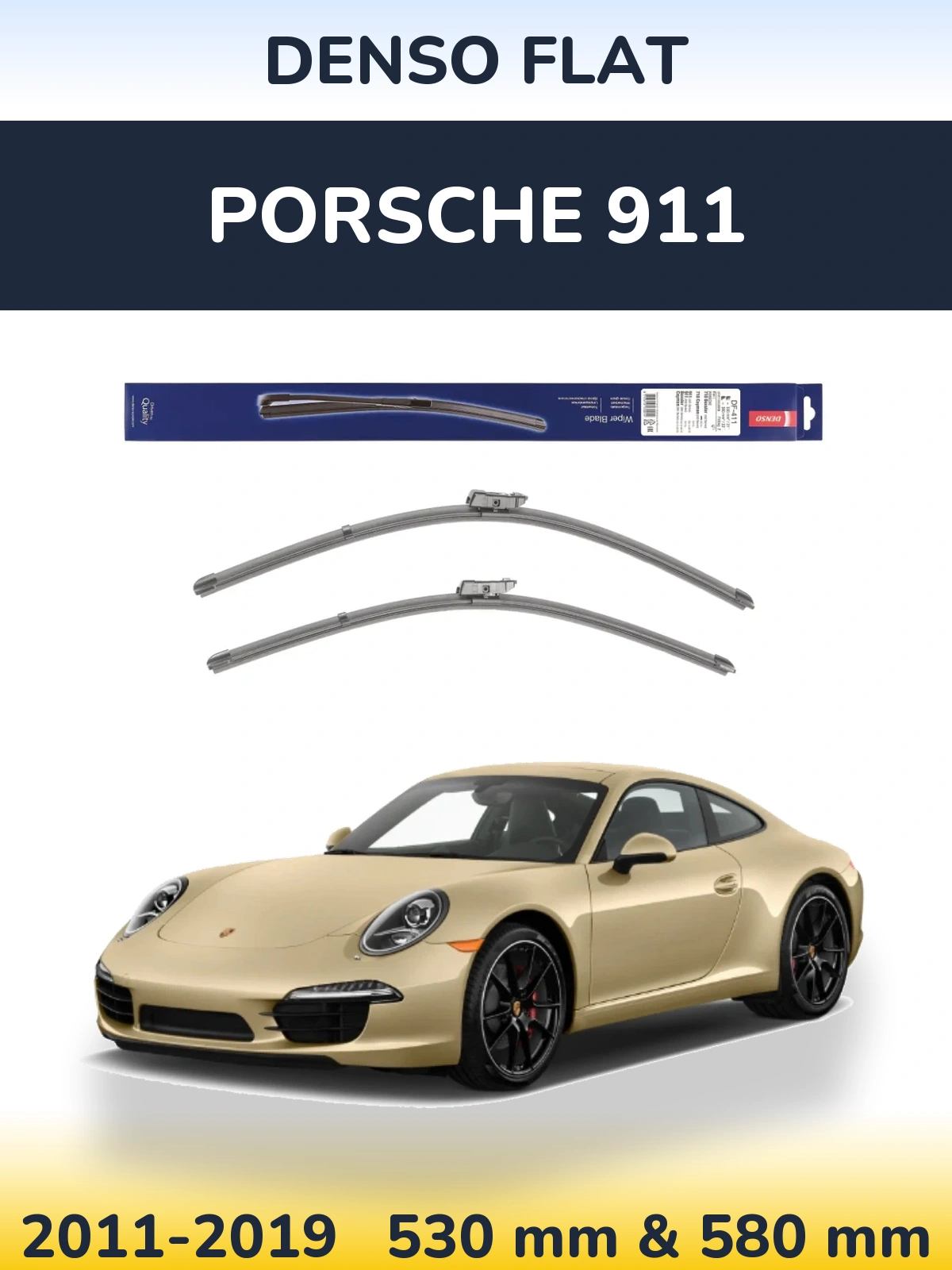 Комплект передних дворников Denso Flat 530 & 580 мм для Porsche 911 2011-2019