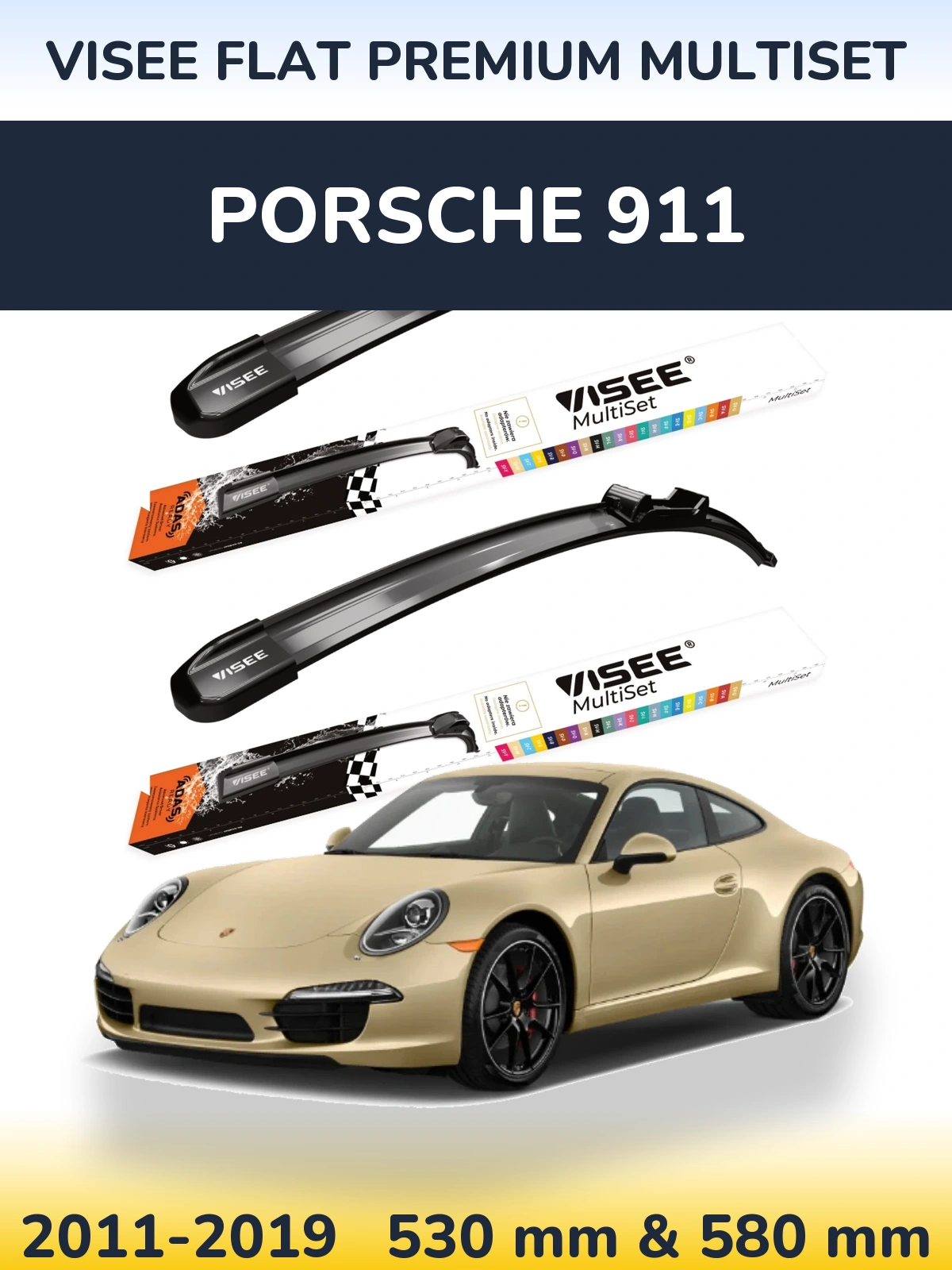 Komplet przednich wycieraczek VISEE FLAT PREMIUM MultiSet 530 & 580 mm do Porsche 911 2011-2019