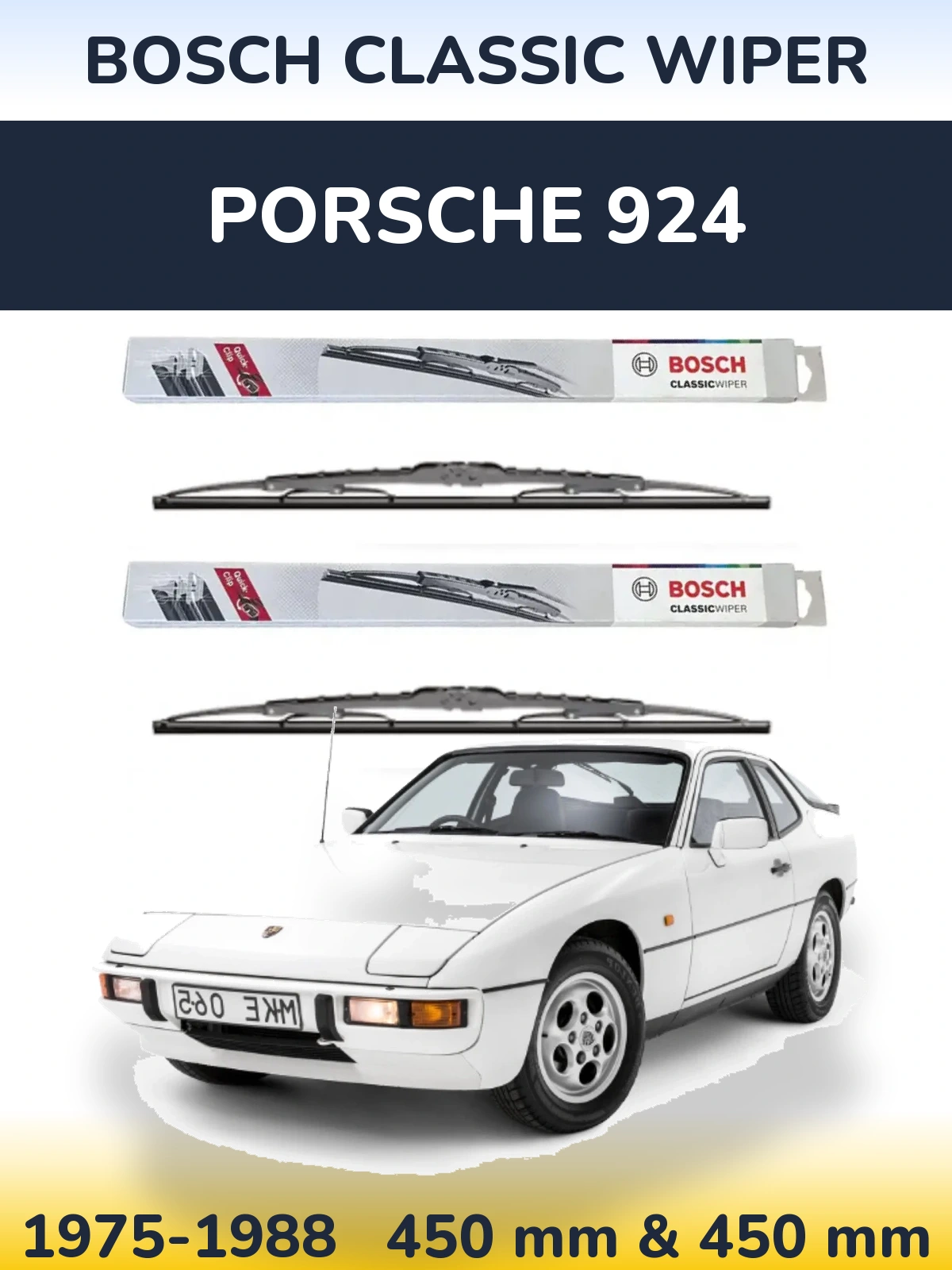 Front wiper blade set BOSCH Classic Wiper 450 & 450 мм for Porsche 924 1975-1988