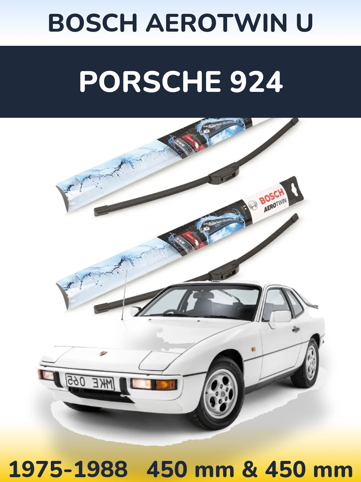 Front wiper blade set BOSCH AeroTwin U 450 & 450 мм for Porsche 924 1975-1988