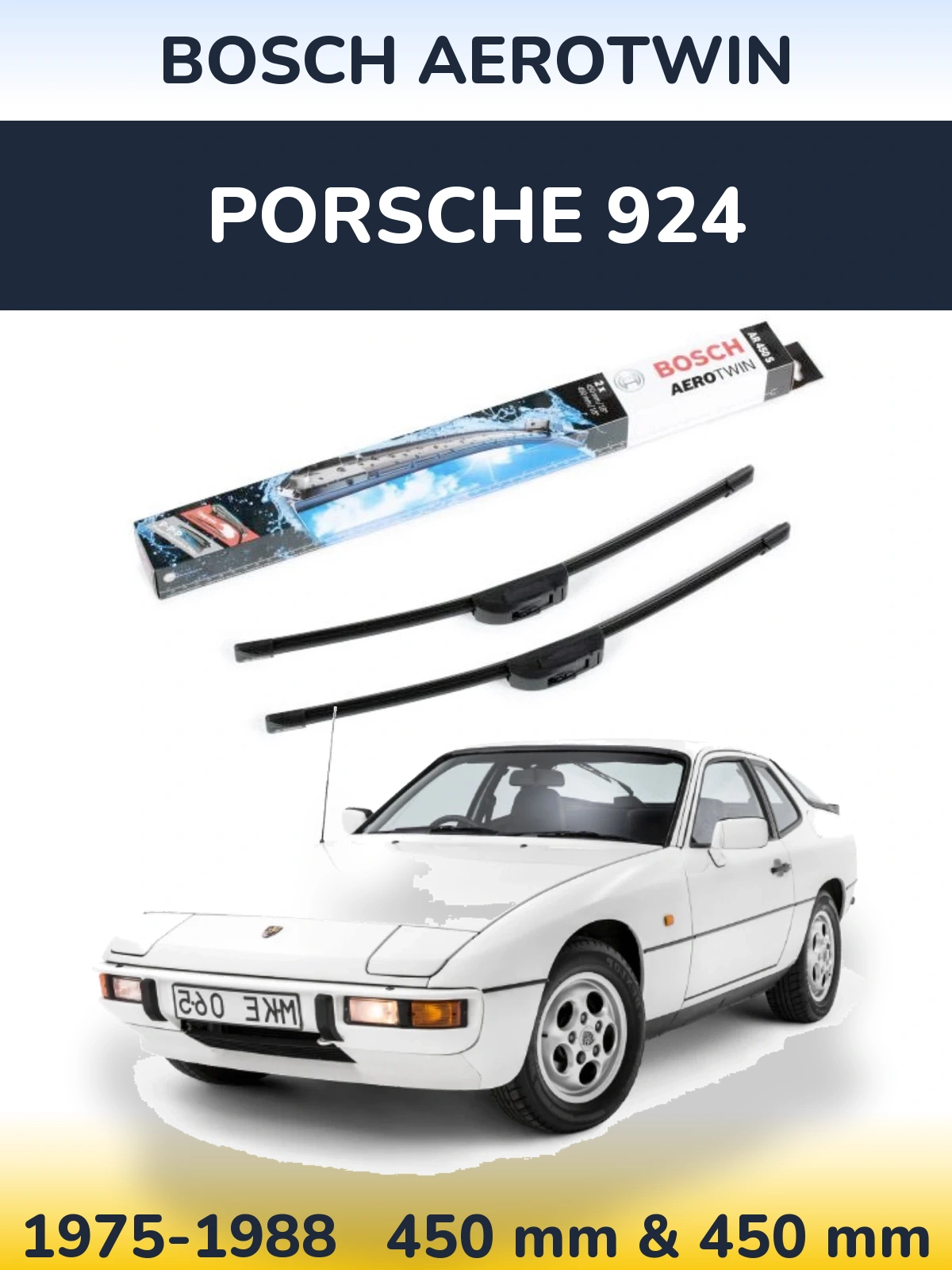 Front wiper blade set BOSCH AeroTwin 450 & 450 мм for Porsche 924 1975-1988
