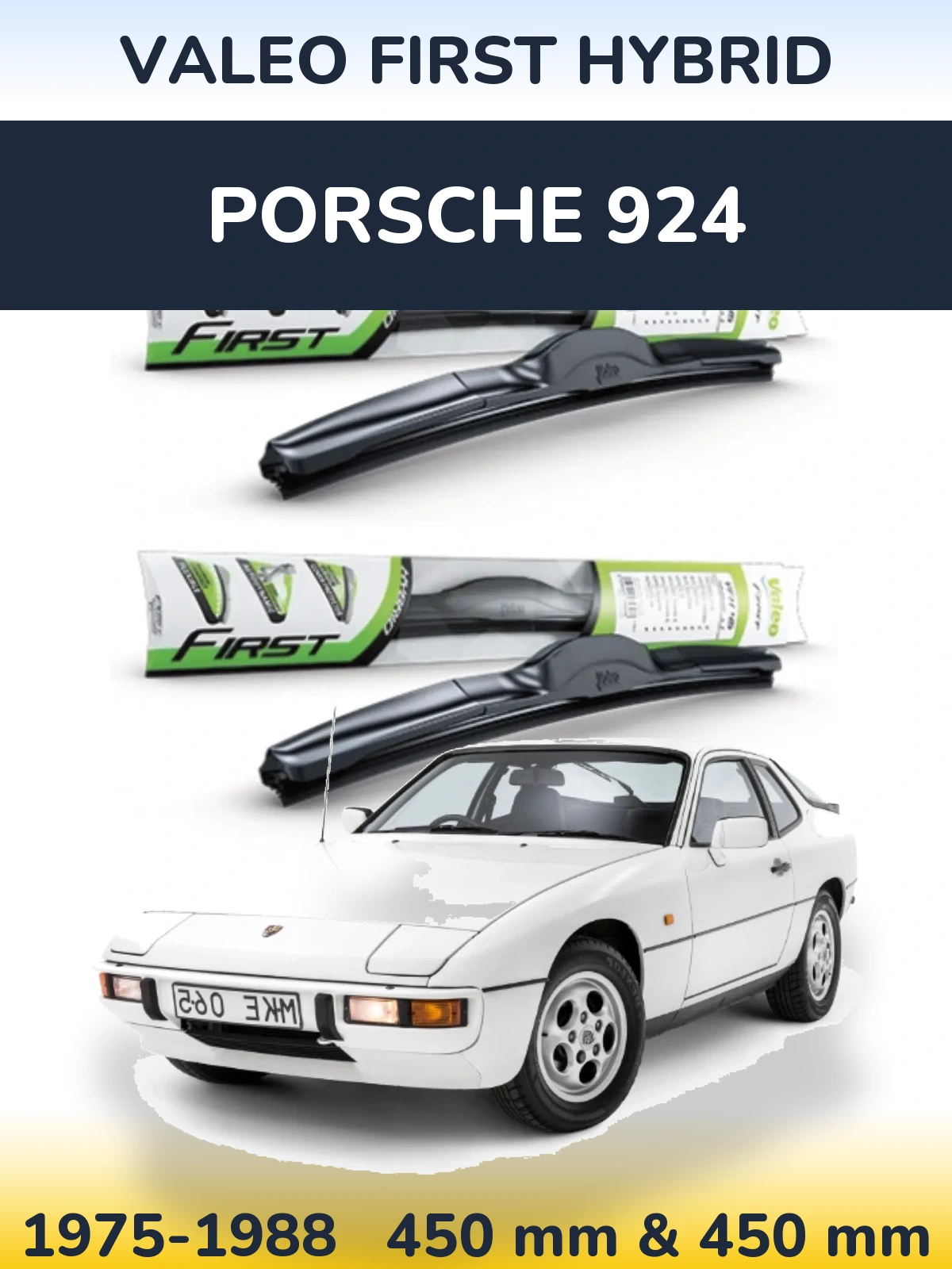 Front wiper blade set Valeo First Hybrid 450 & 450 мм for Porsche 924 1975-1988