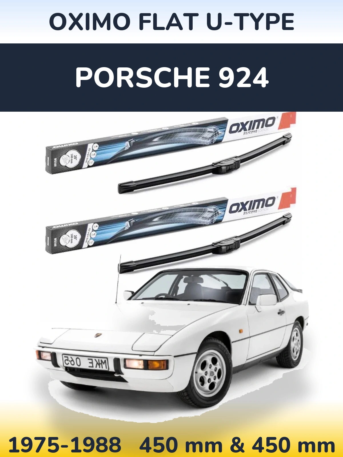 Front wiper blade set Oximo Flat U-type 450 & 450 мм for Porsche 924 1975-1988