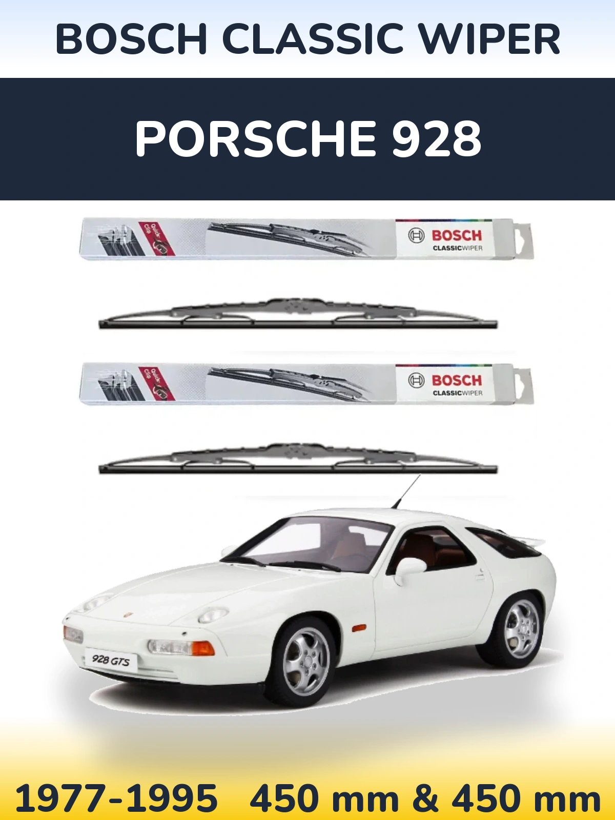 Front wiper blade set BOSCH Classic Wiper 450 & 450 мм for Porsche 928 1977-1995