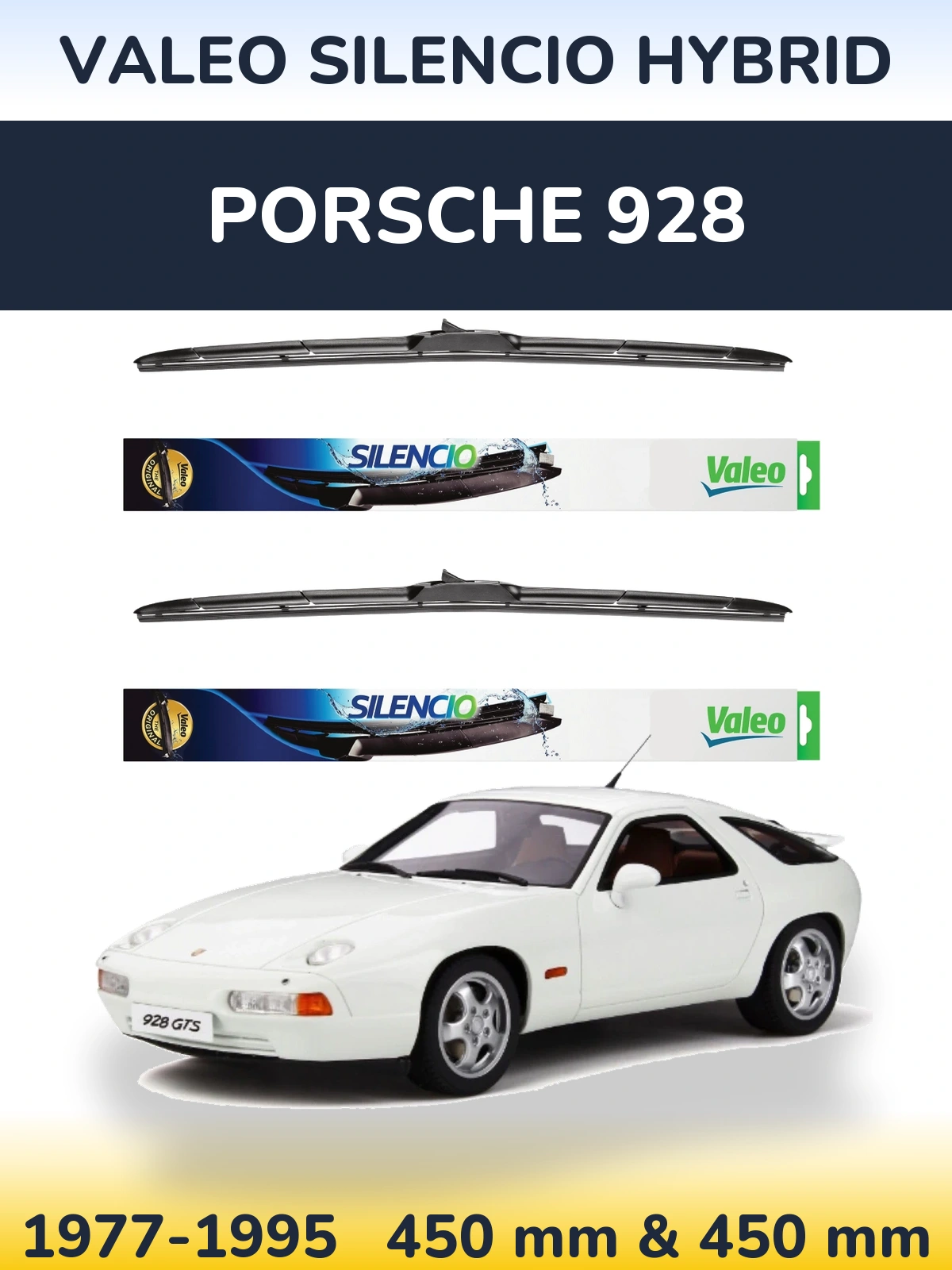 Komplet przednich wycieraczek Valeo Silencio Hybrid 450 & 450 mm do Porsche 928 1977-1995