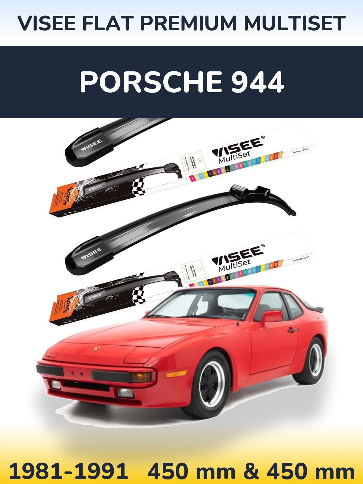 Front wiper blade set VISEE FLAT PREMIUM MultiSet 450 & 450 мм for Porsche 944 1981-1991