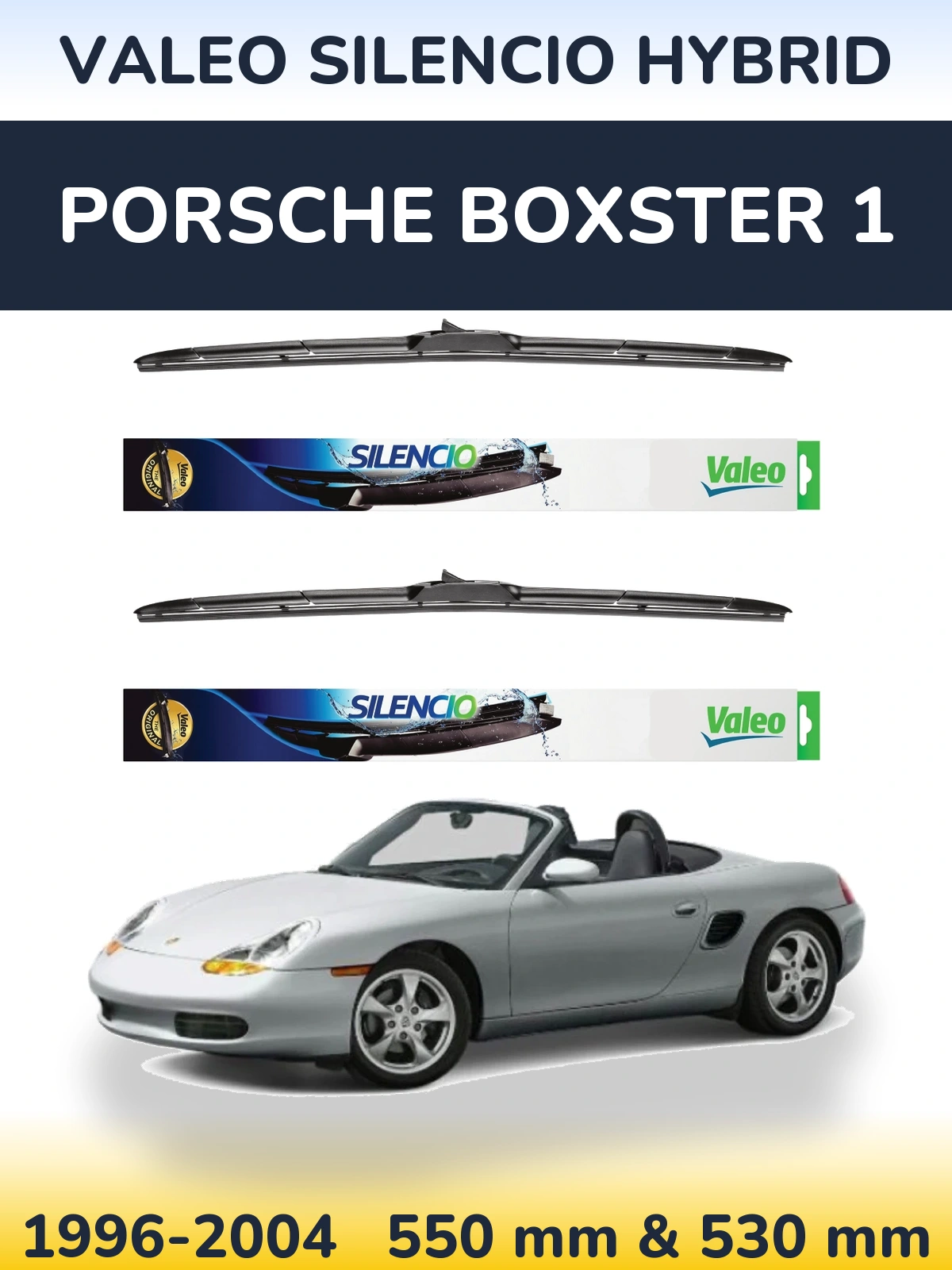 Комплект передних дворников Valeo Silencio Hybrid 550 & 530 мм для Porsche Boxster 1 1996-2004