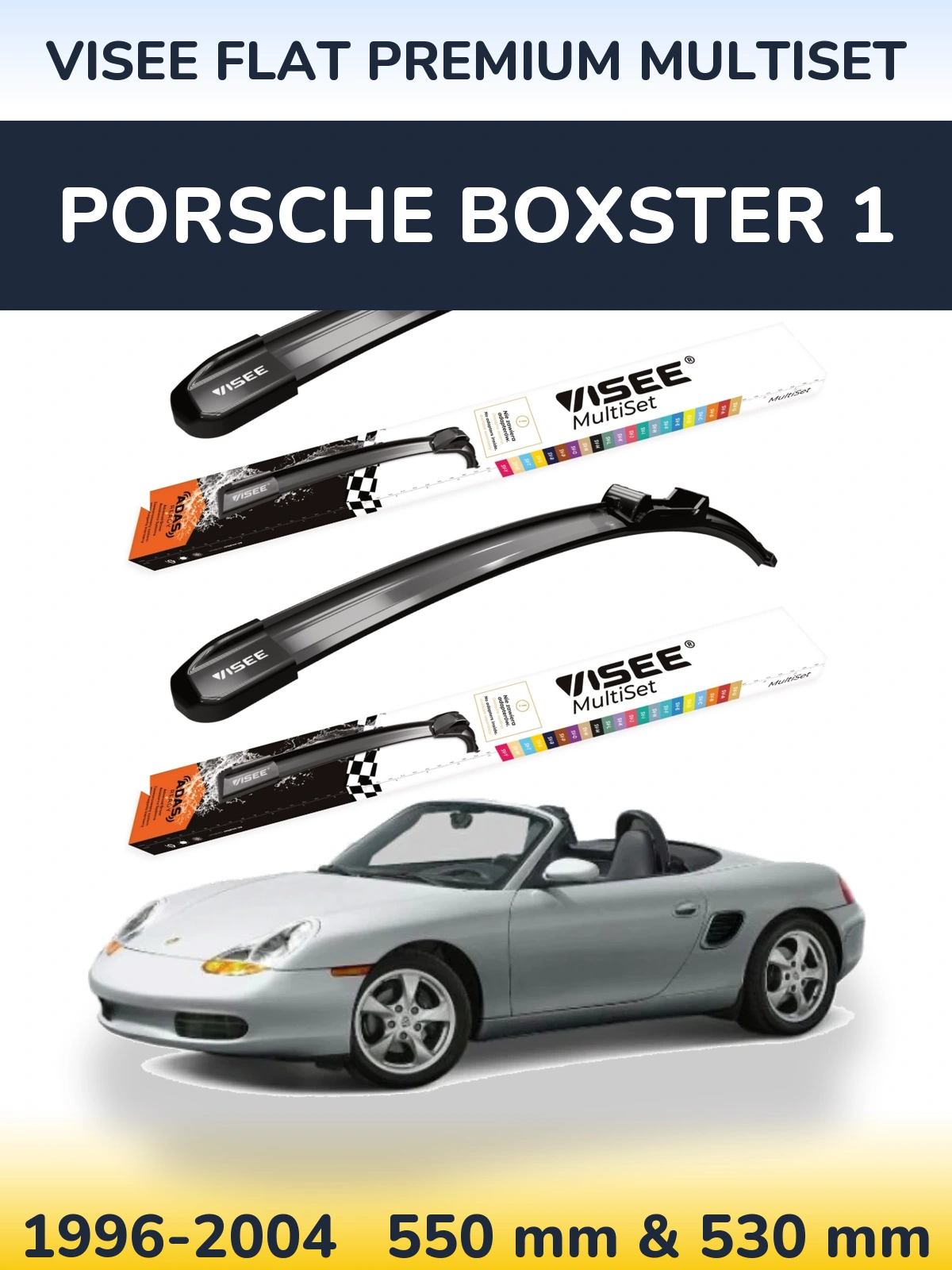 Komplet przednich wycieraczek VISEE FLAT PREMIUM MultiSet 550 & 530 mm do Porsche Boxster 1 1996-2004