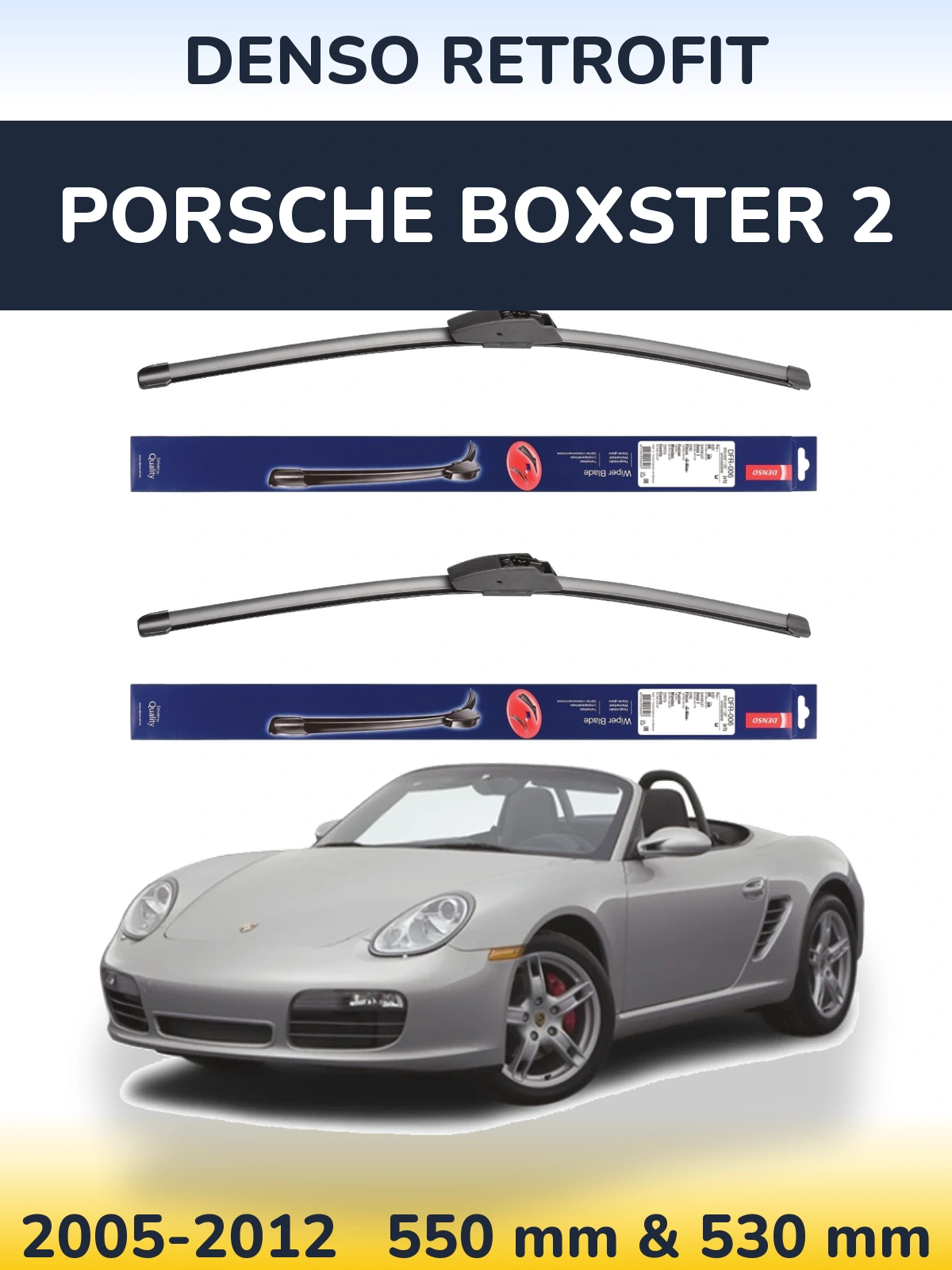 Front wiper blade set Denso Retrofit 550 & 530 мм for Porsche Boxster 2 2005-2012