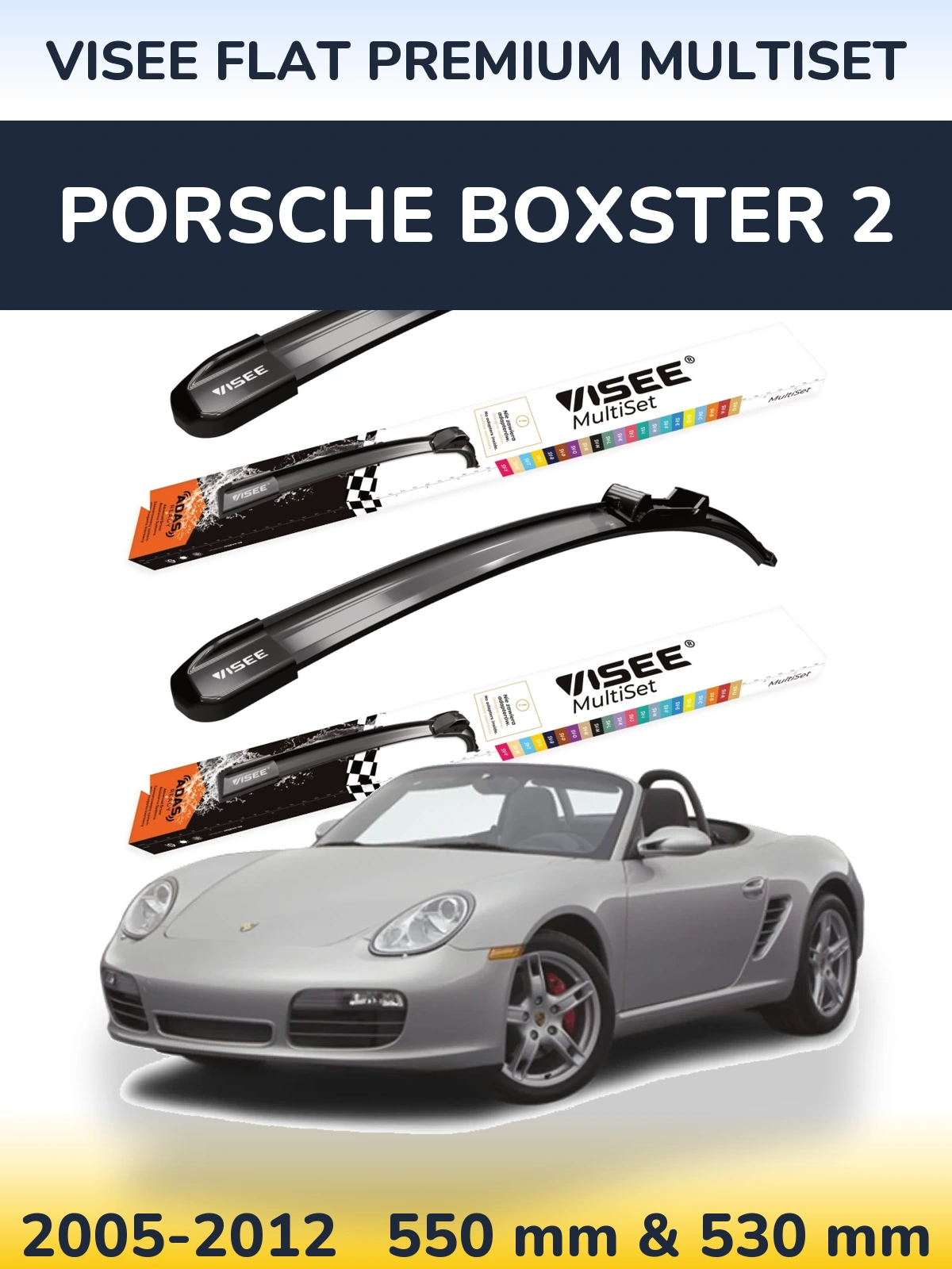 Front wiper blade set VISEE FLAT PREMIUM MultiSet 550 & 530 мм for Porsche Boxster 2 2005-2012