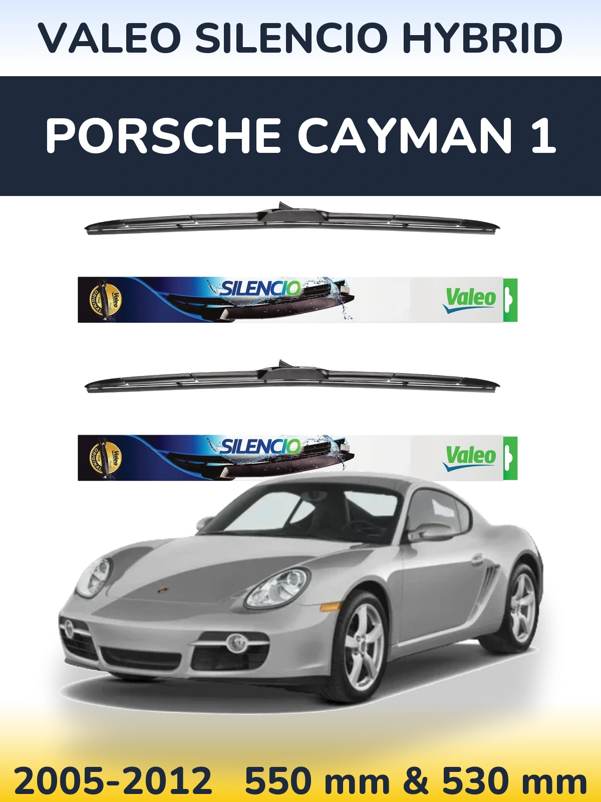 Front wiper blade set Valeo Silencio Hybrid 550 & 530 мм for Porsche Cayman 1 2005-2012