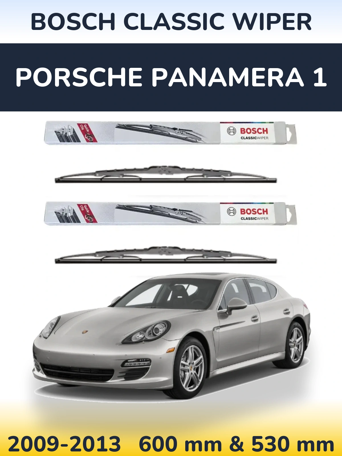 Комплект передних дворников BOSCH Classic Wiper 600 & 530 мм для Porsche Panamera 1 2009-2013