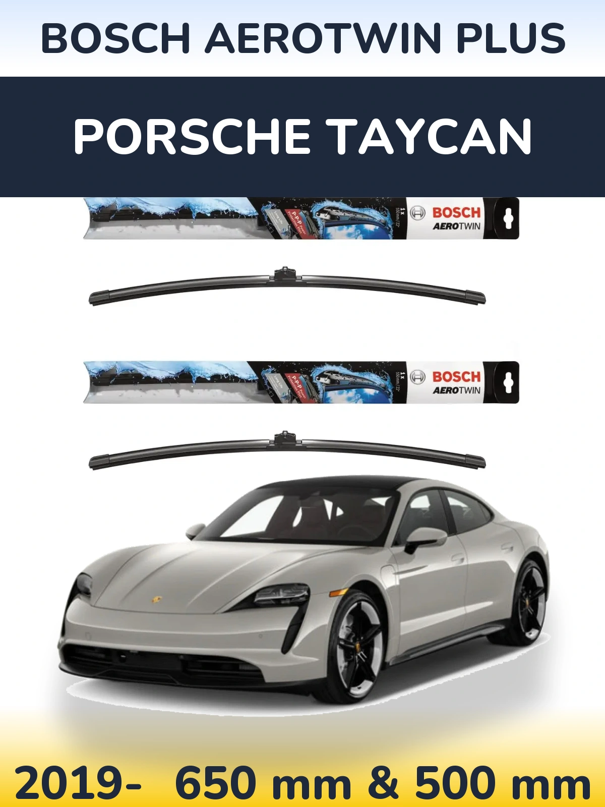 Front wiper blade set BOSCH AeroTwin Plus 650 & 500 mm for Porsche Taycan 2019-2026